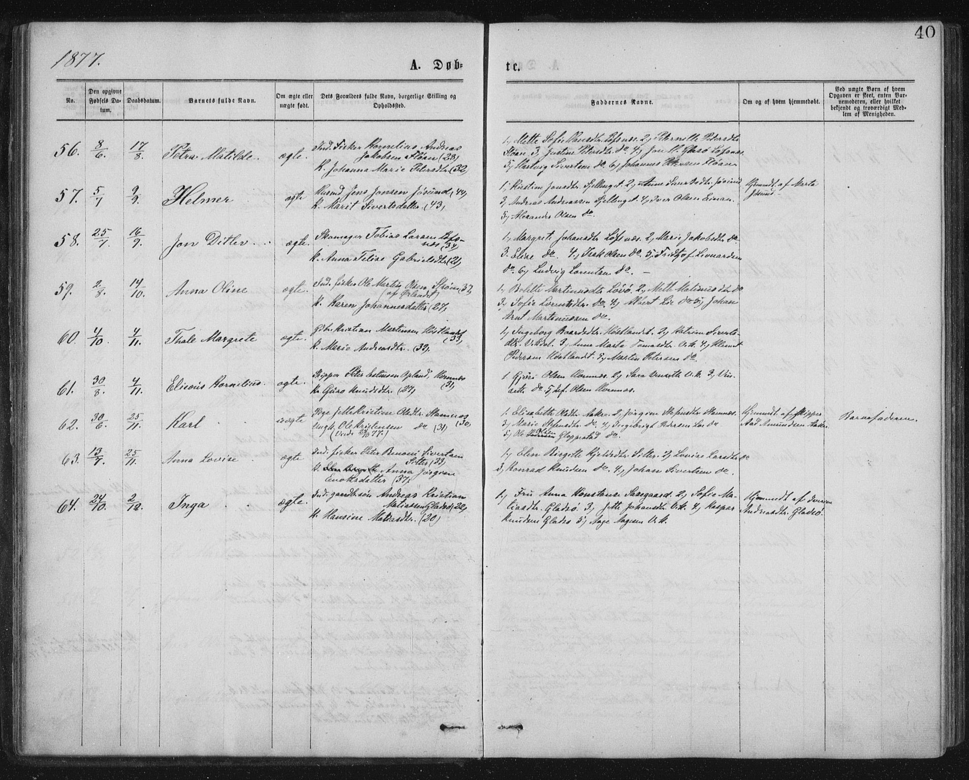 Ministerialprotokoller, klokkerbøker og fødselsregistre - Nord-Trøndelag, SAT/A-1458/771/L0596: Parish register (official) no. 771A03, 1870-1884, p. 40