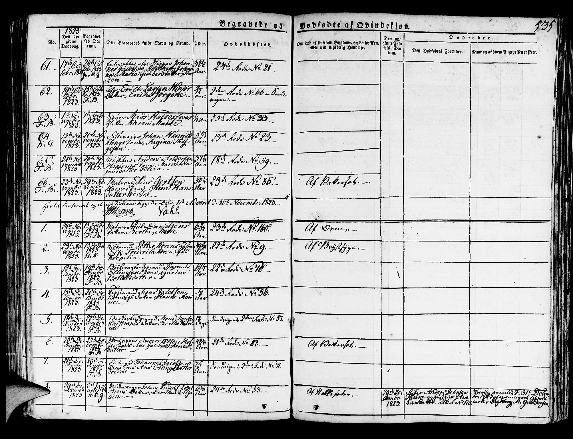 Korskirken sokneprestembete, SAB/A-76101/H/Haa/L0014: Parish register (official) no. A 14, 1823-1835, p. 535