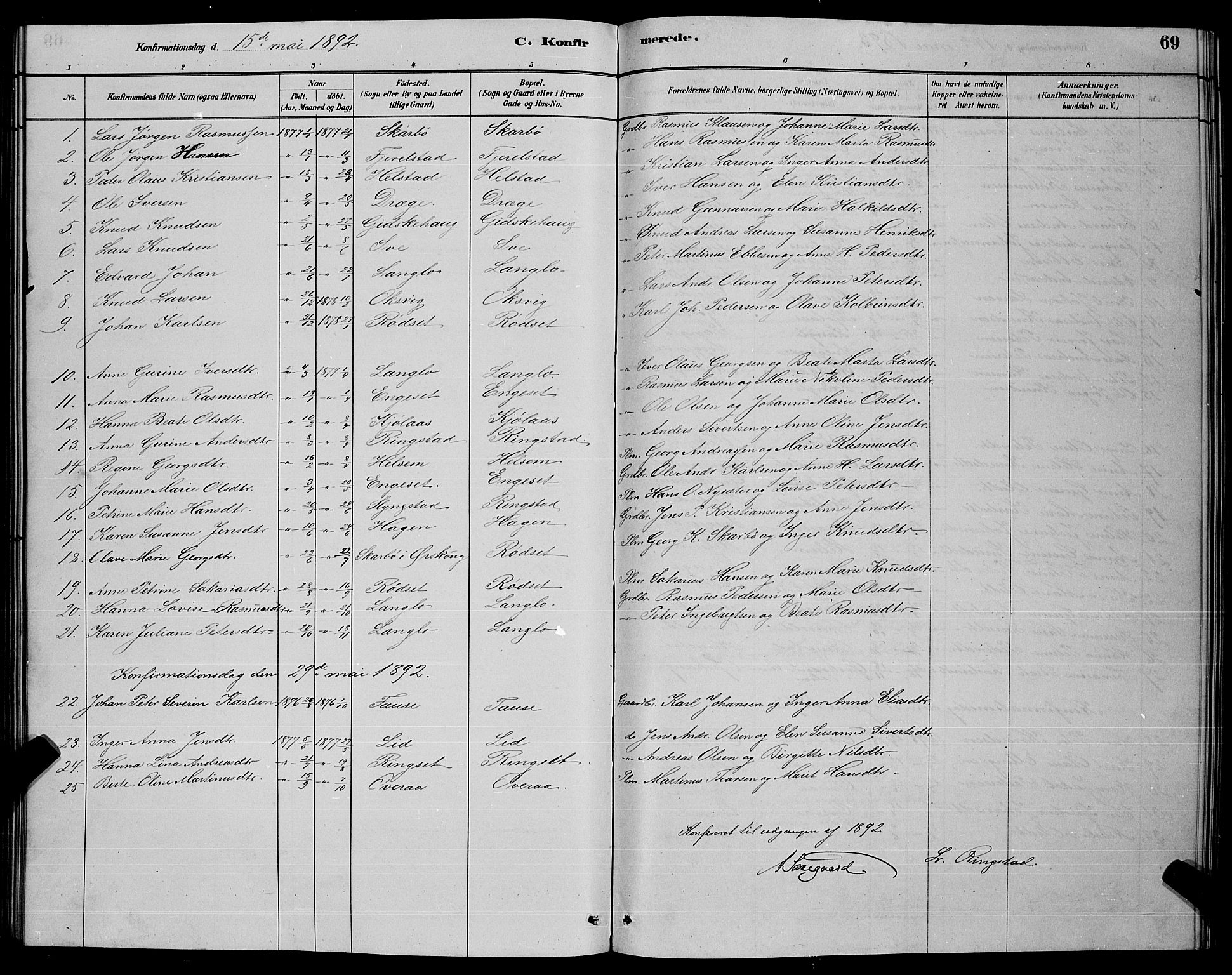 Ministerialprotokoller, klokkerbøker og fødselsregistre - Møre og Romsdal, SAT/A-1454/520/L0292: Parish register (copy) no. 520C04, 1882-1901, p. 69