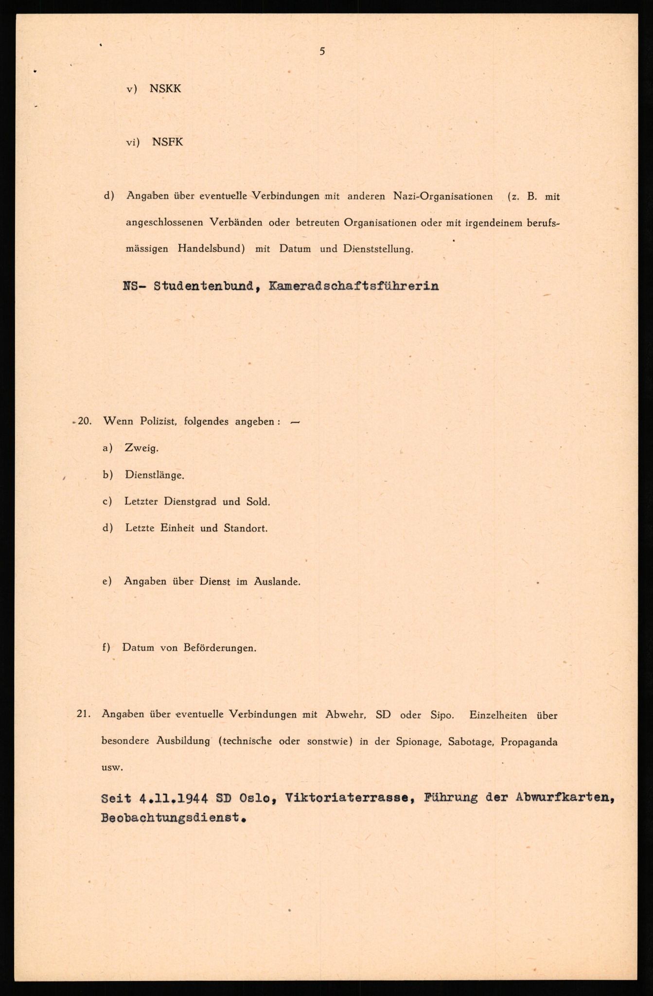 Forsvaret, Forsvarets overkommando II, AV/RA-RAFA-3915/D/Db/L0034: CI Questionaires. Tyske okkupasjonsstyrker i Norge. Tyskere., 1945-1946, p. 256