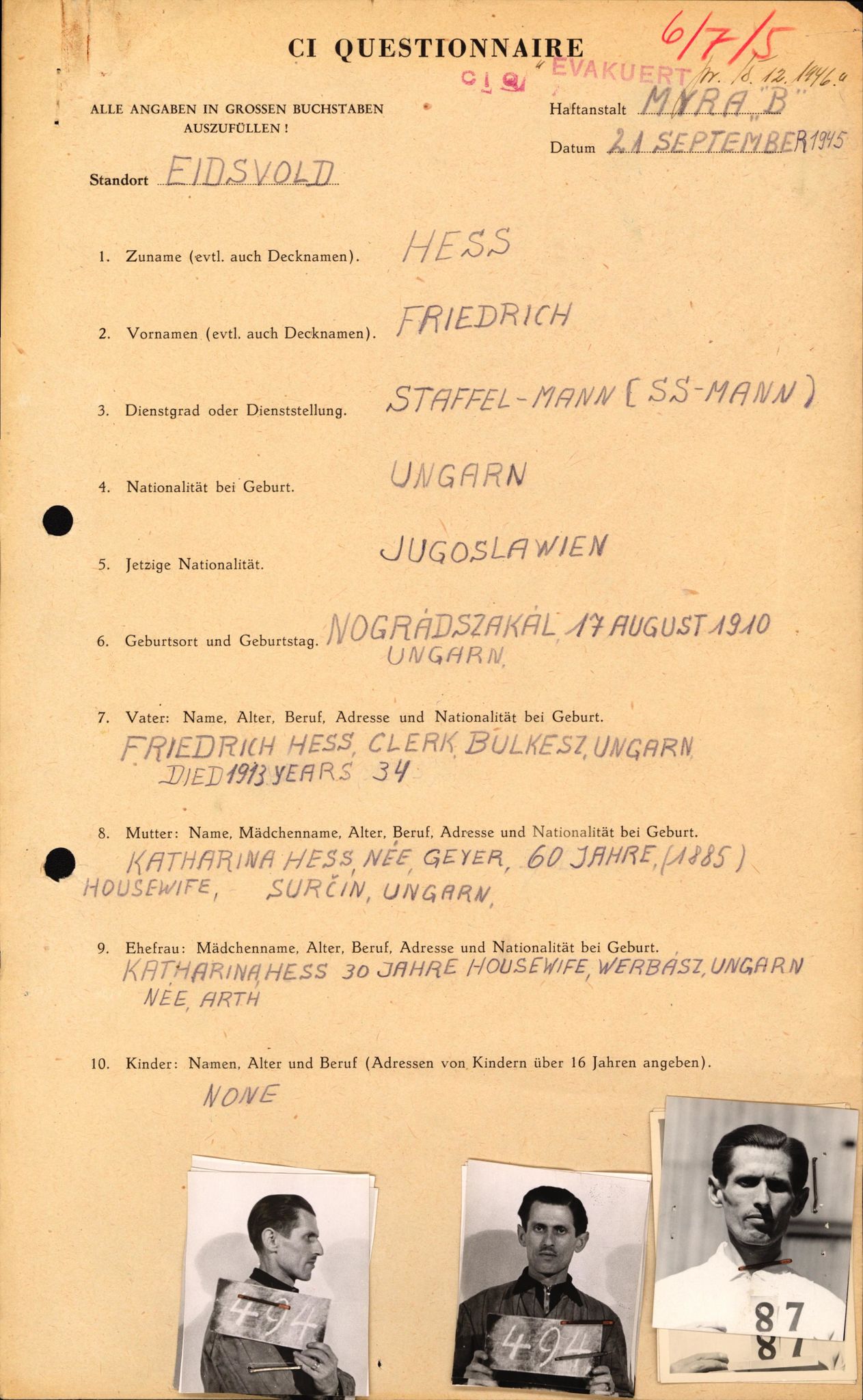 Forsvaret, Forsvarets overkommando II, AV/RA-RAFA-3915/D/Db/L0041: CI Questionaires.  Diverse nasjonaliteter., 1945-1946, p. 20