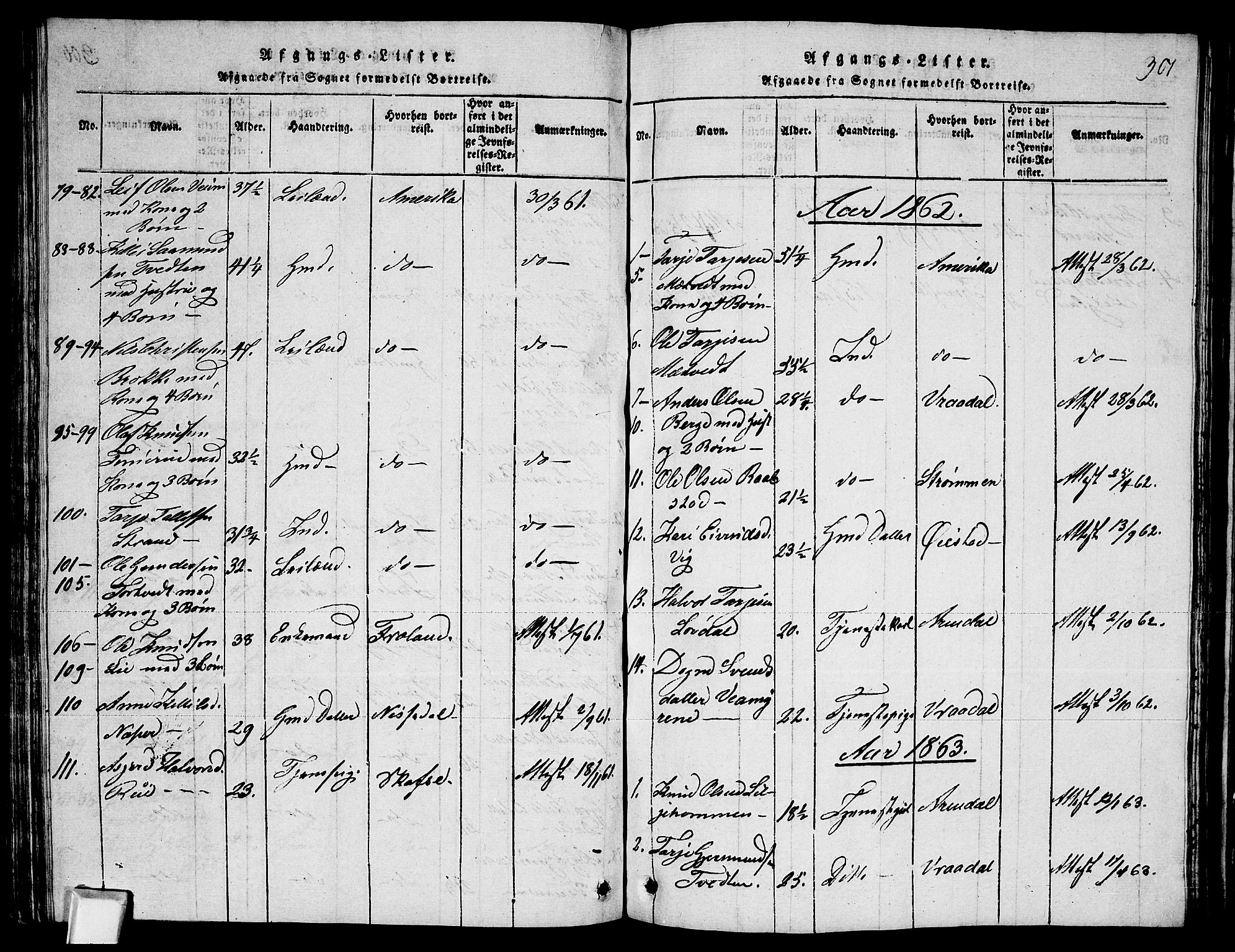 Fyresdal kirkebøker, SAKO/A-263/G/Ga/L0003: Parish register (copy) no. I 3, 1815-1863, p. 301