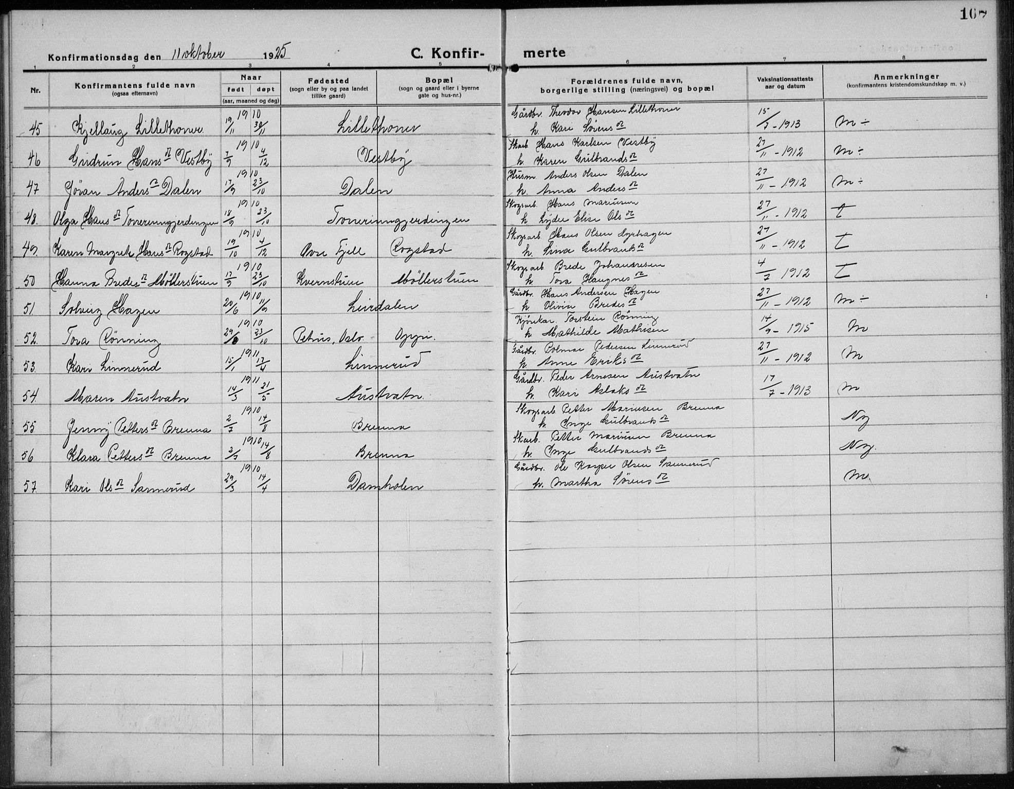 Nord-Odal prestekontor, AV/SAH-PREST-032/H/Ha/Hab/L0004: Parish register (copy) no. 4, 1921-1936, p. 107