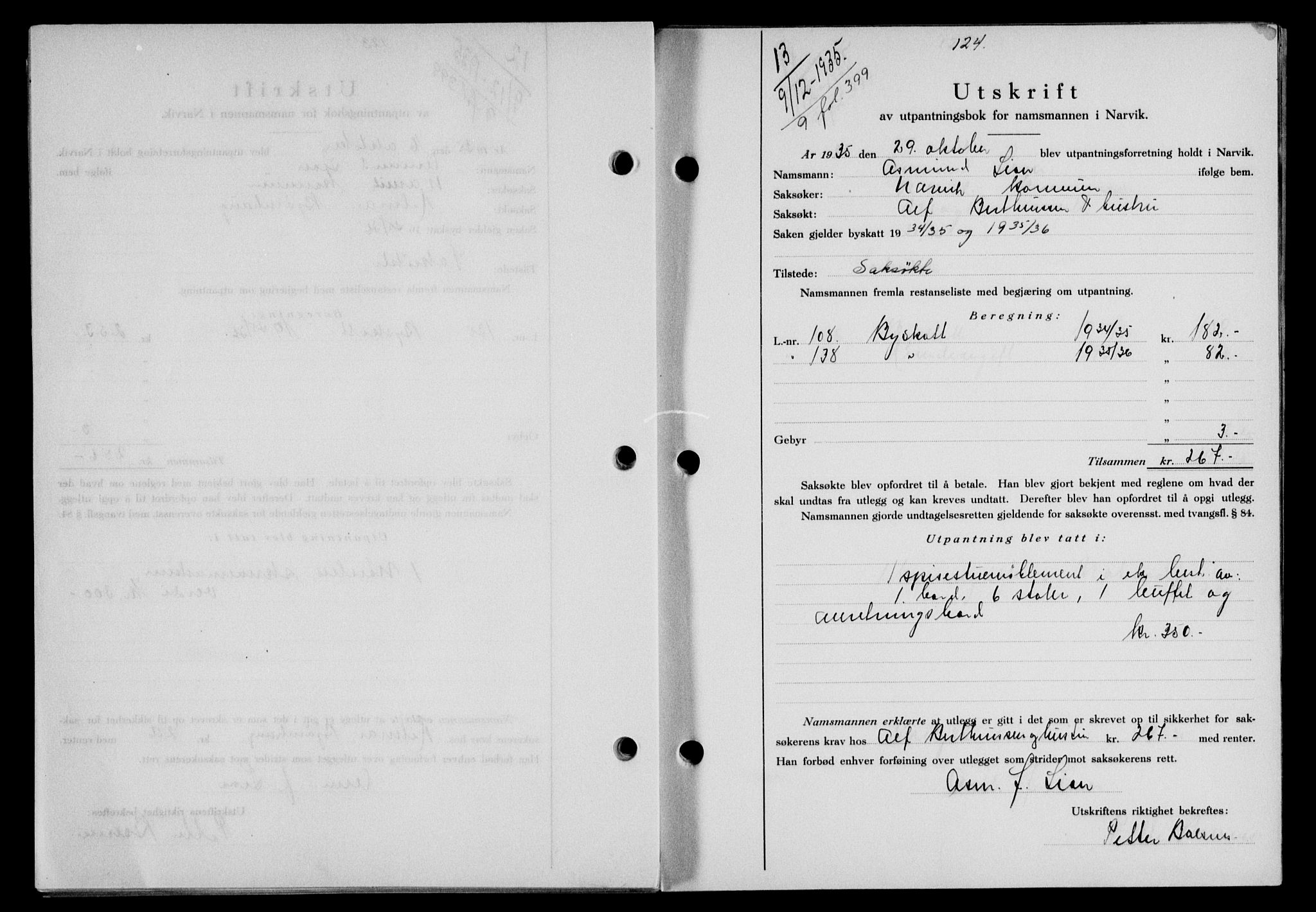 Narvik sorenskriveri, SAT/A-0002/1/2/2C/2Ca/L0011: Mortgage book no. 14, 1935-1937, Deed date: 09.12.1935