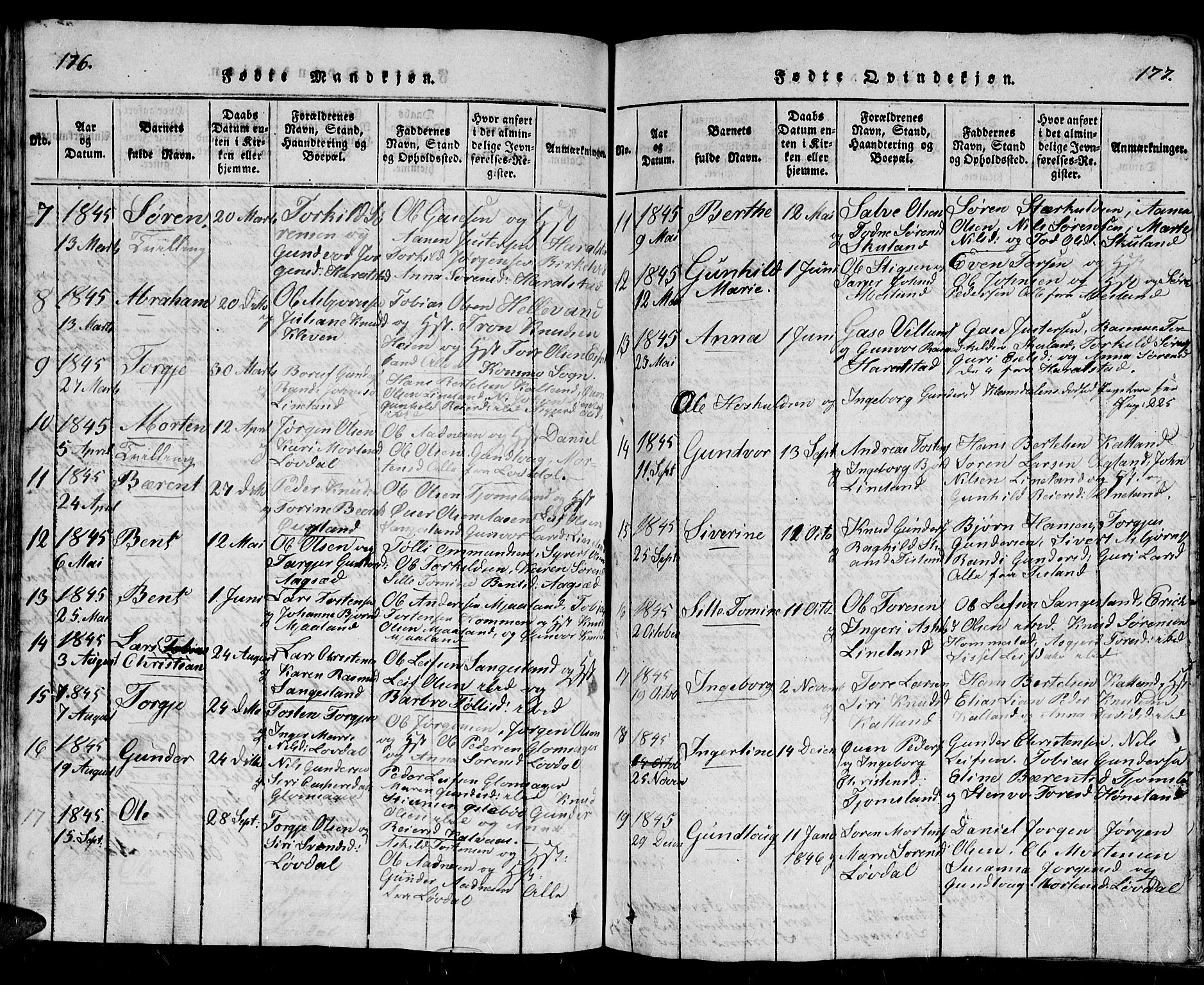 Holum sokneprestkontor, AV/SAK-1111-0022/F/Fb/Fbb/L0001: Parish register (copy) no. B 1, 1820-1847, p. 176-177