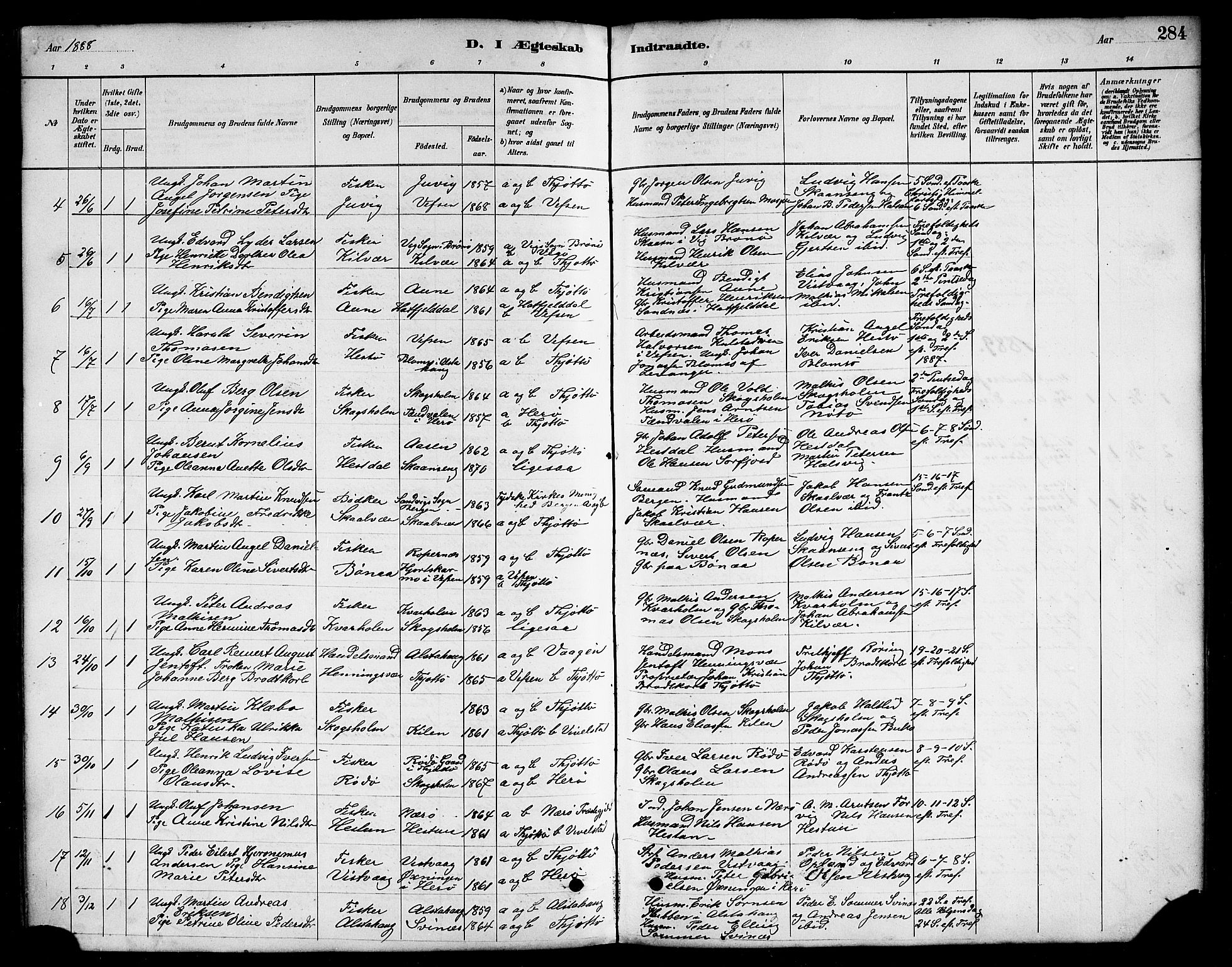 Ministerialprotokoller, klokkerbøker og fødselsregistre - Nordland, SAT/A-1459/817/L0268: Parish register (copy) no. 817C03, 1884-1920, p. 284
