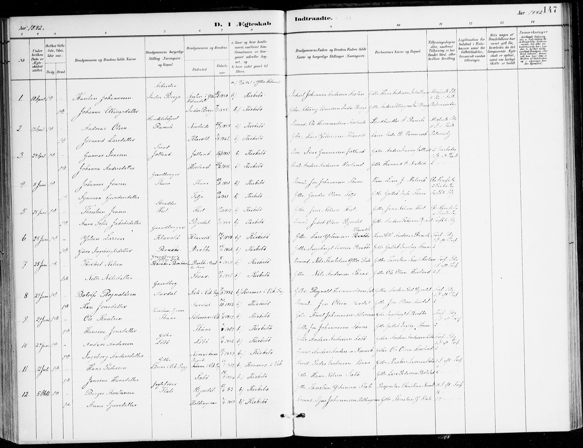 Lavik sokneprestembete, SAB/A-80901: Parish register (official) no. C 1, 1882-1904, p. 147