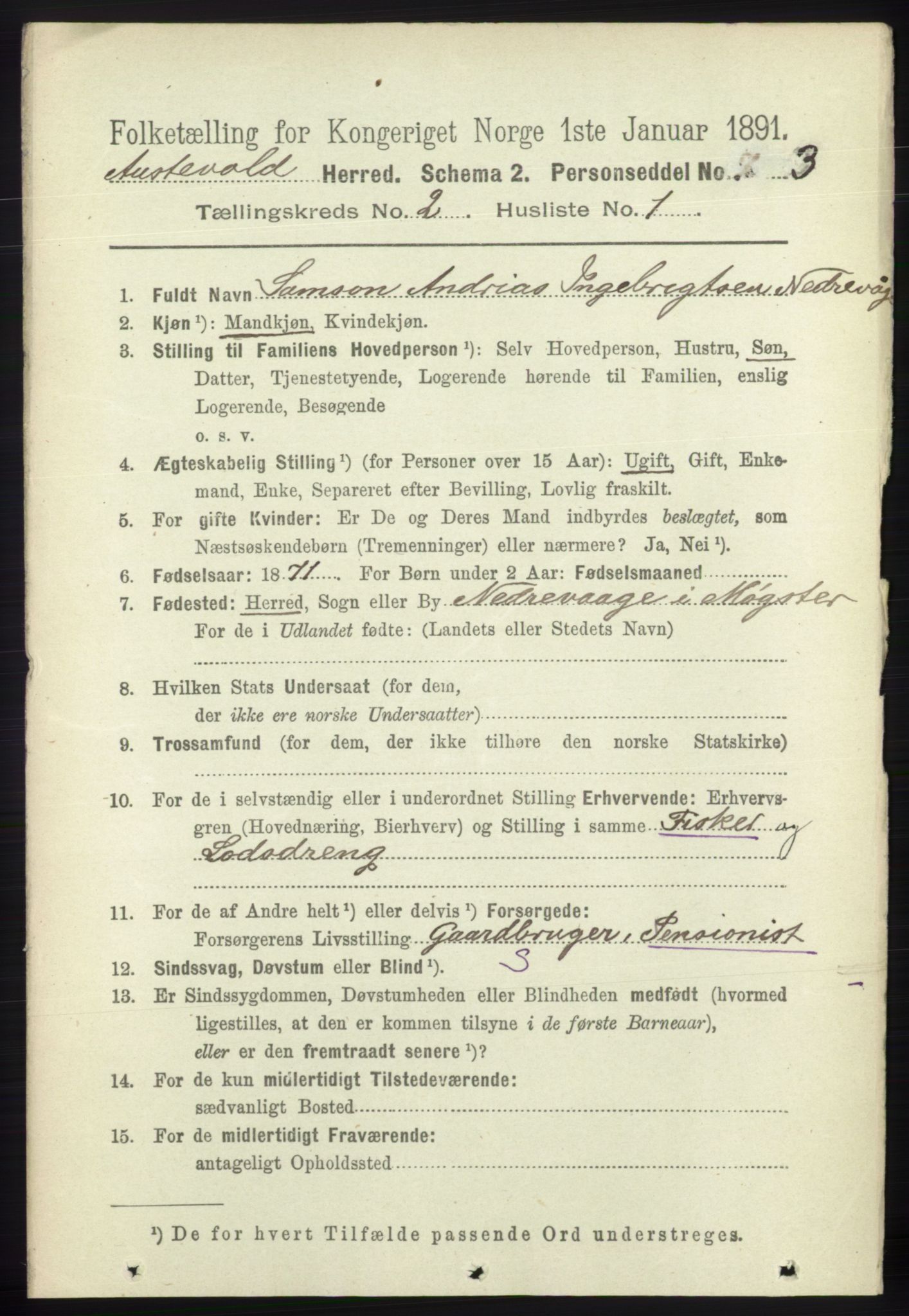 RA, 1891 census for 1244 Austevoll, 1891, p. 616