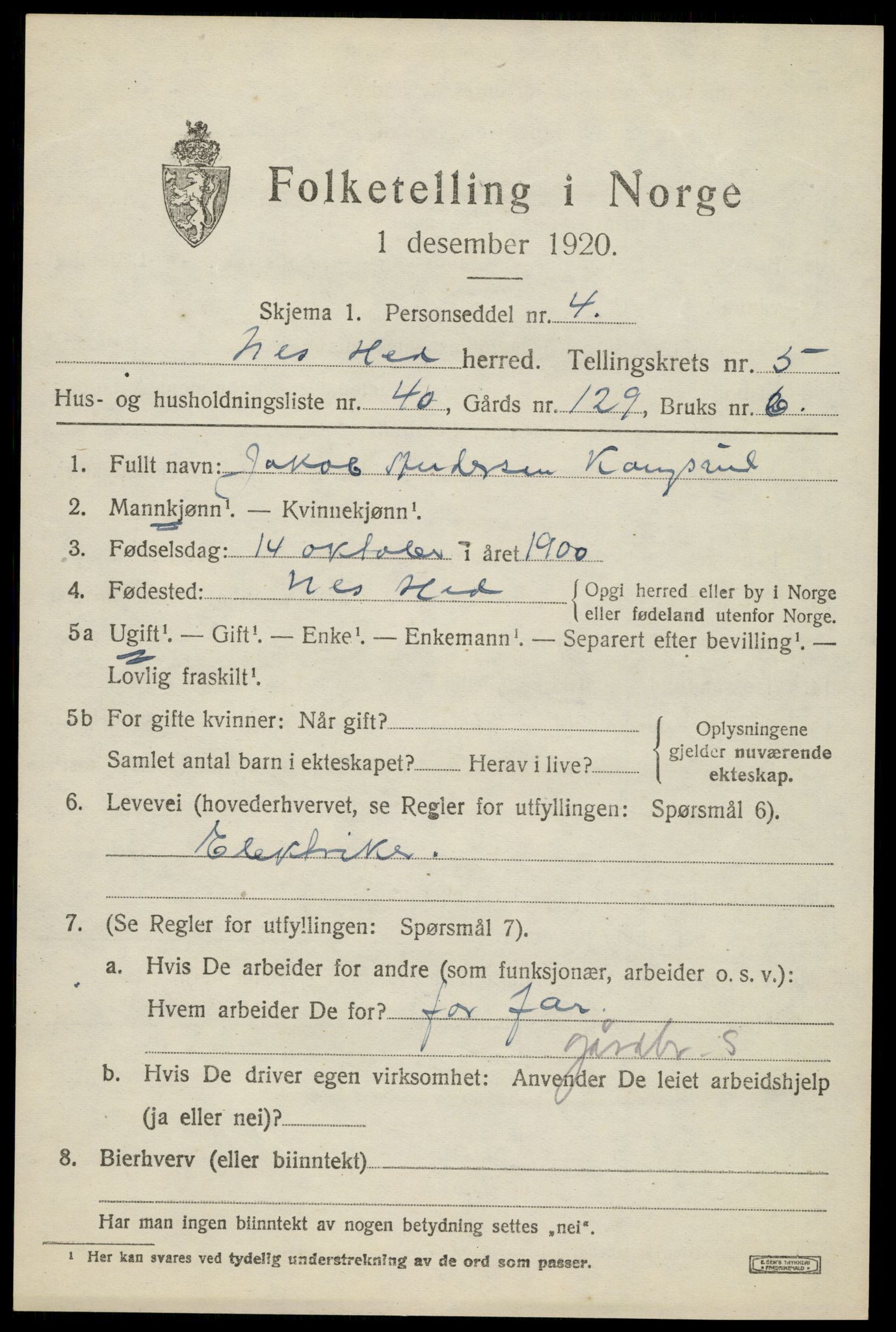 SAH, 1920 census for Nes (Hedmark), 1920, p. 7524