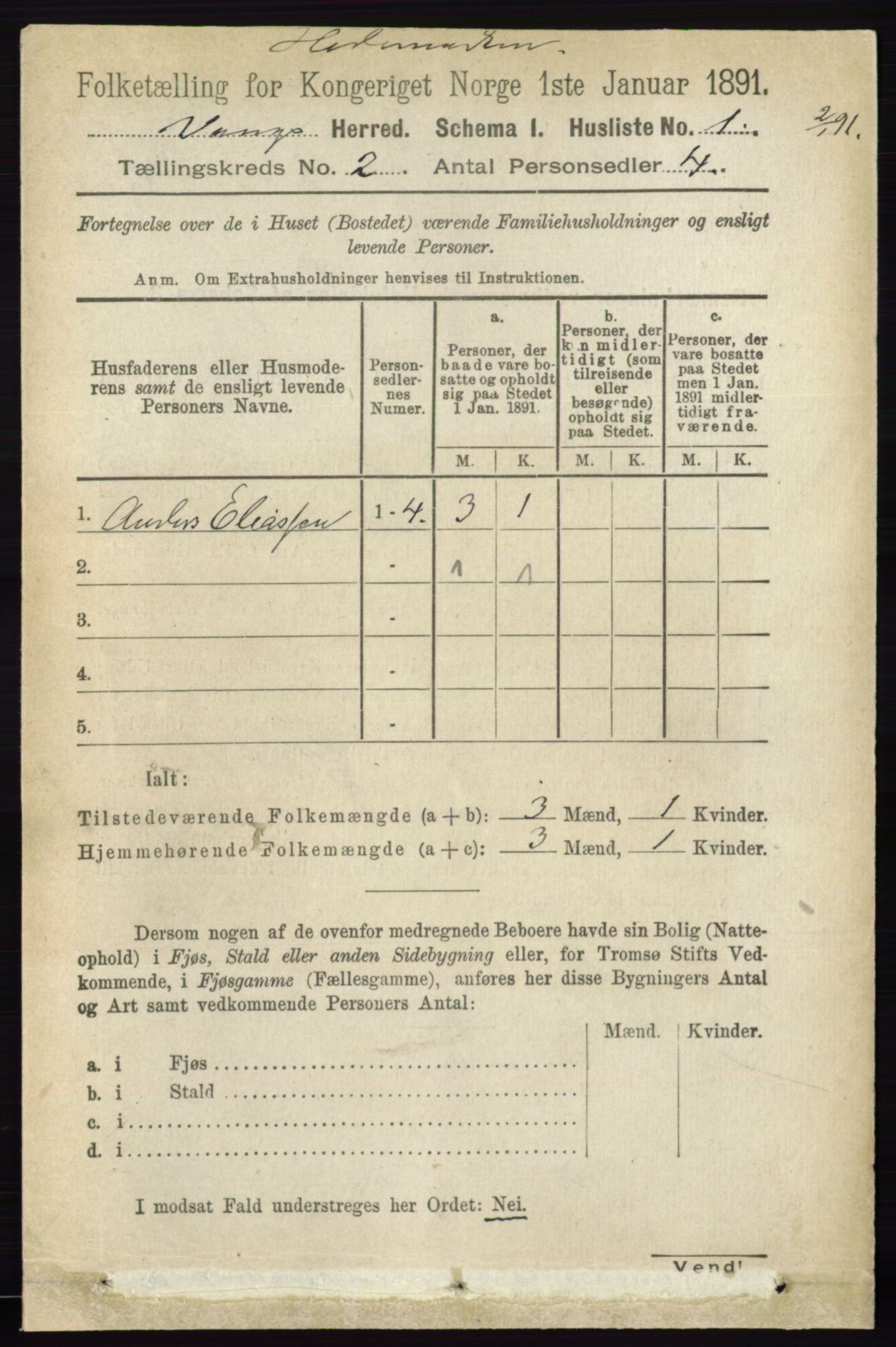 RA, 1891 census for 0414 Vang, 1891, p. 930