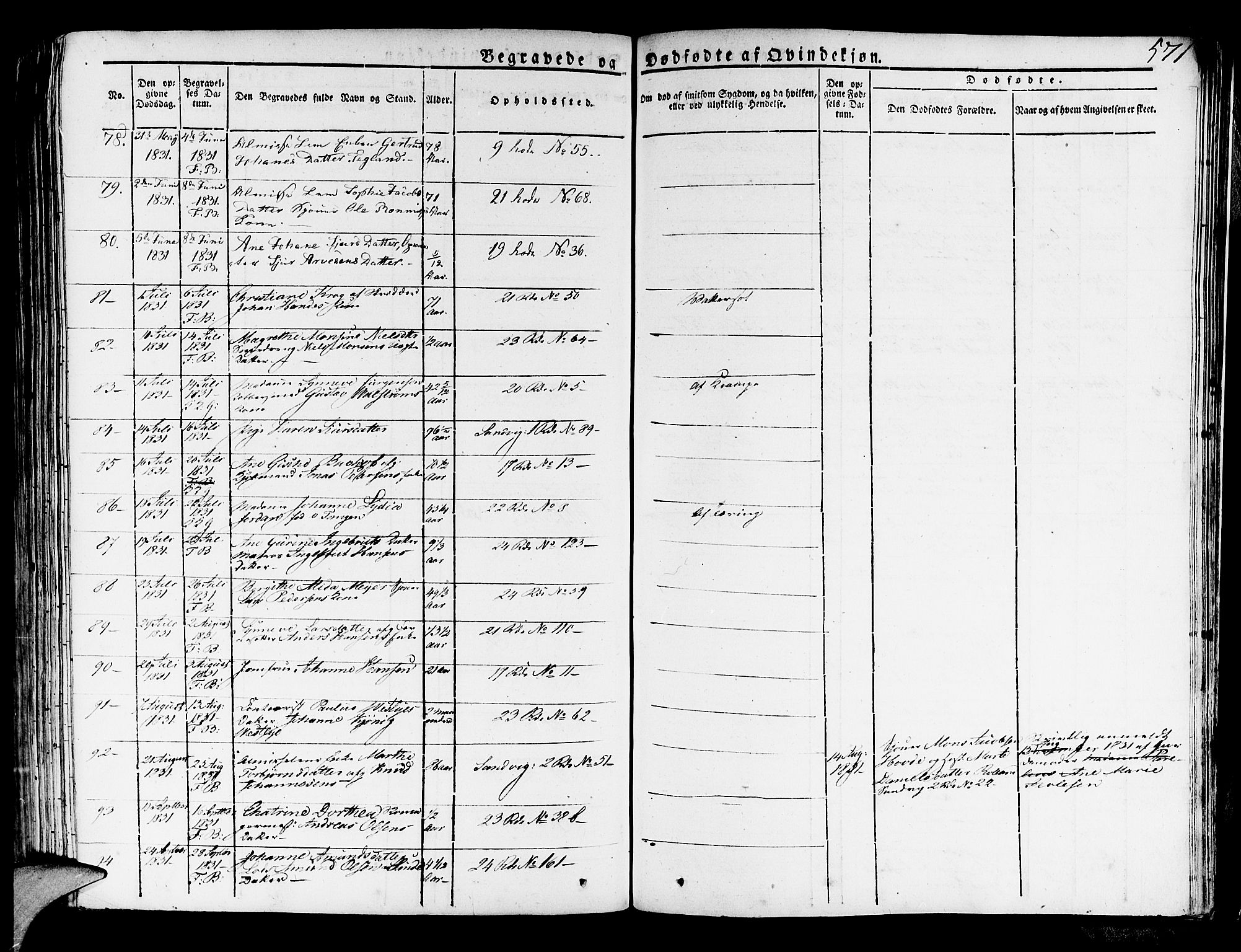 Korskirken sokneprestembete, SAB/A-76101/H/Haa/L0014: Parish register (official) no. A 14, 1823-1835, p. 571
