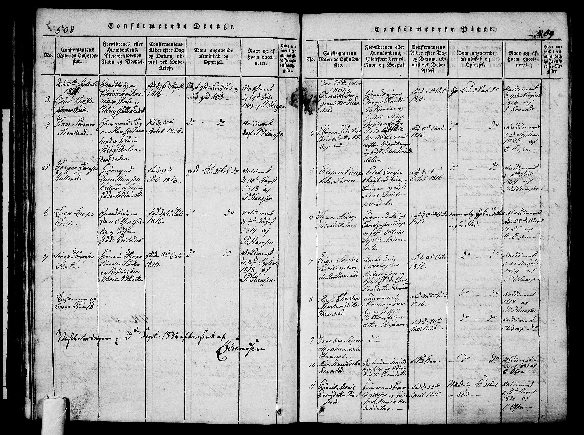 Andebu kirkebøker, AV/SAKO-A-336/G/Ga/L0002: Parish register (copy) no. I 2 /1, 1823-1832, p. 508-509