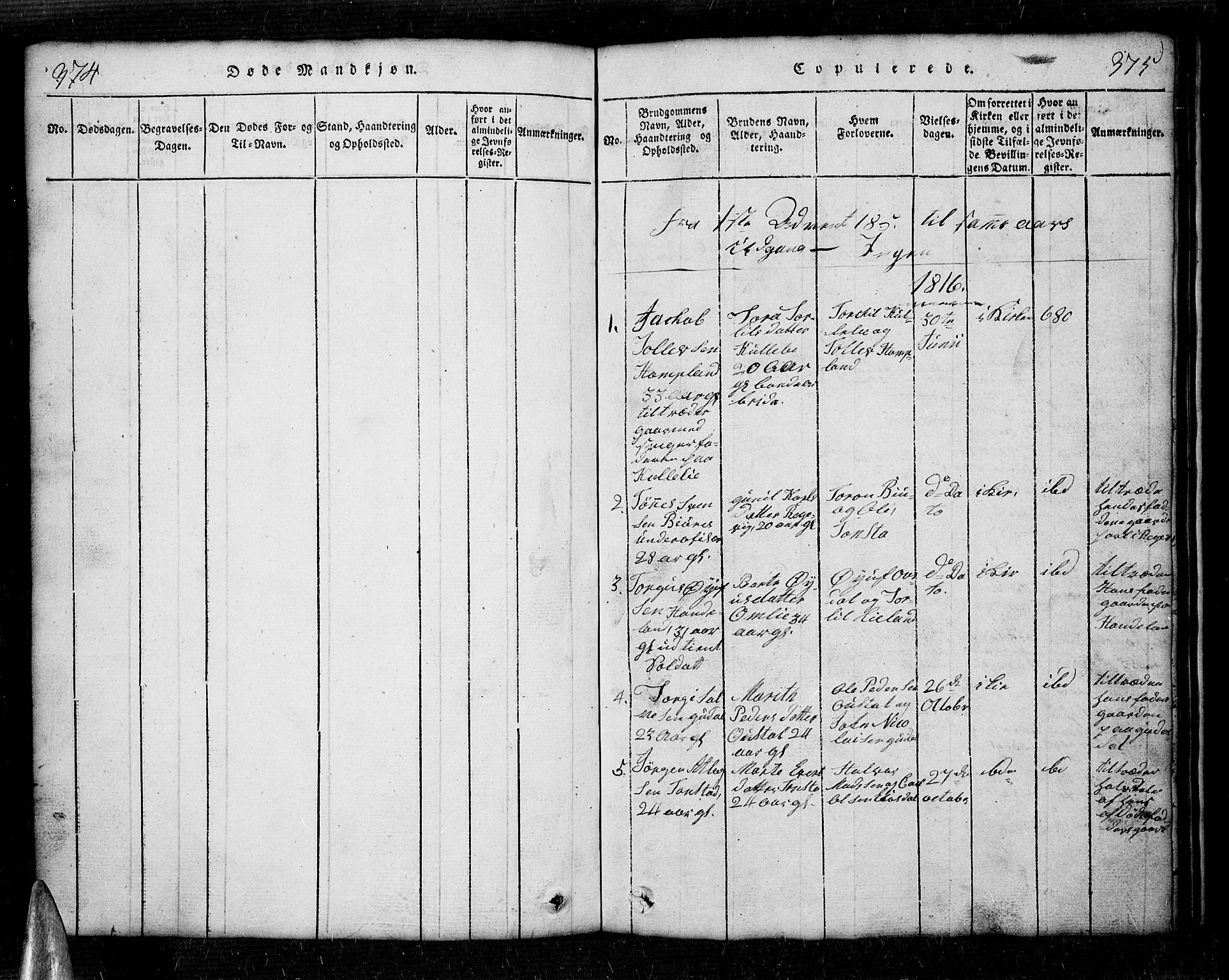 Sirdal sokneprestkontor, SAK/1111-0036/F/Fb/Fbb/L0001: Parish register (copy) no. B 1, 1815-1834, p. 374-375