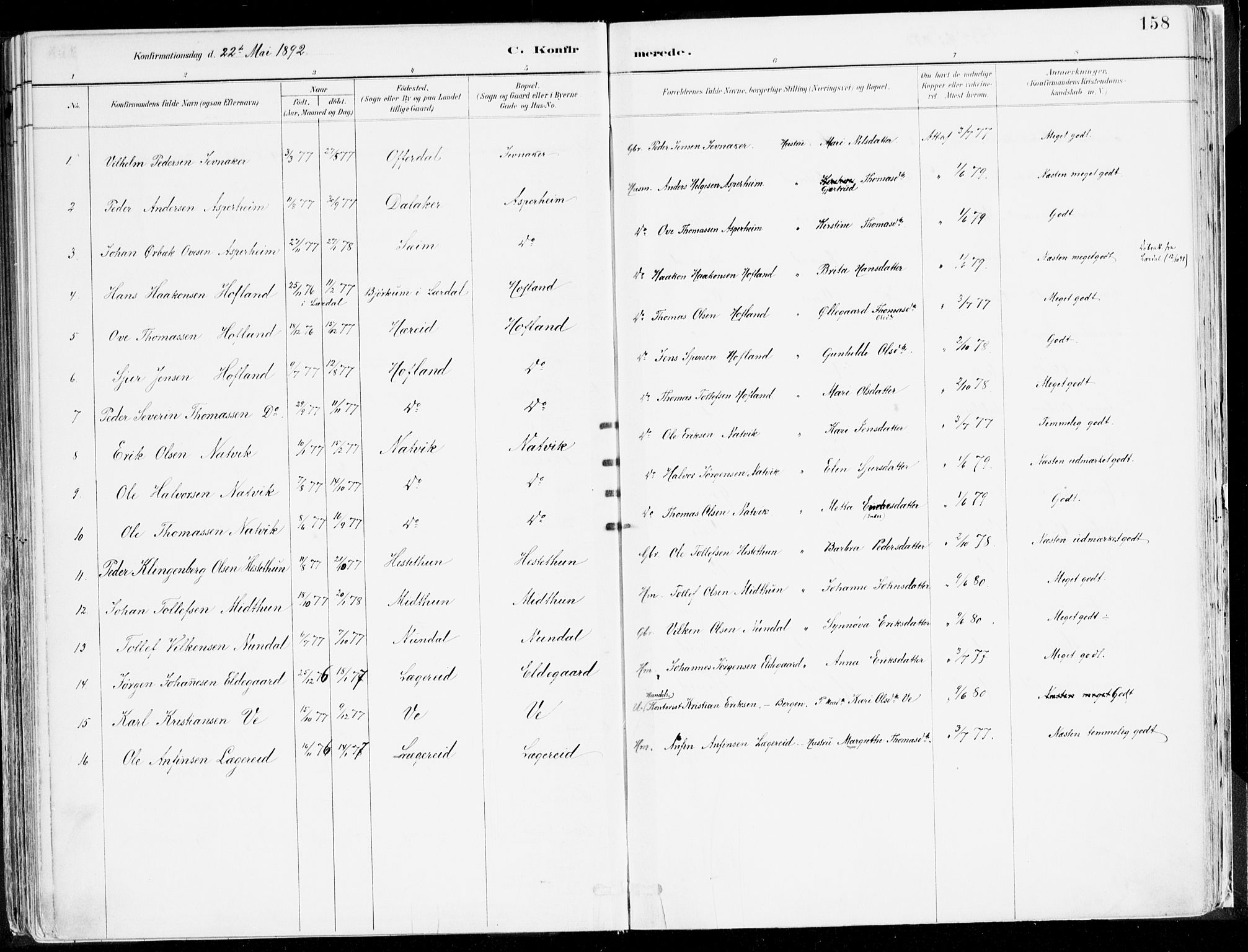Årdal sokneprestembete, SAB/A-81701: Parish register (official) no. A 5, 1887-1917, p. 158