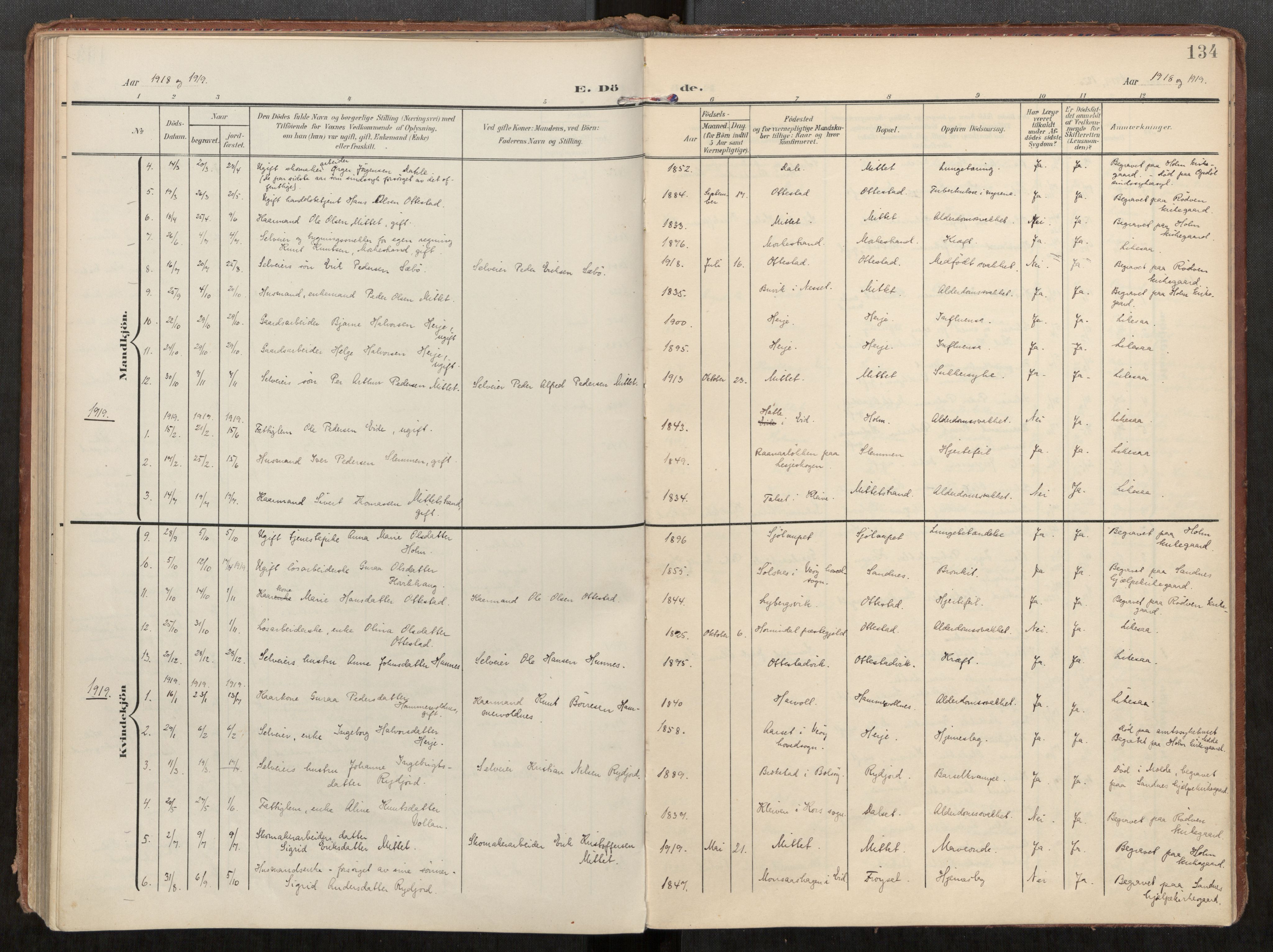 Ministerialprotokoller, klokkerbøker og fødselsregistre - Møre og Romsdal, AV/SAT-A-1454/549/L0618: Parish register (official) no. 549A01, 1906-1927, p. 134