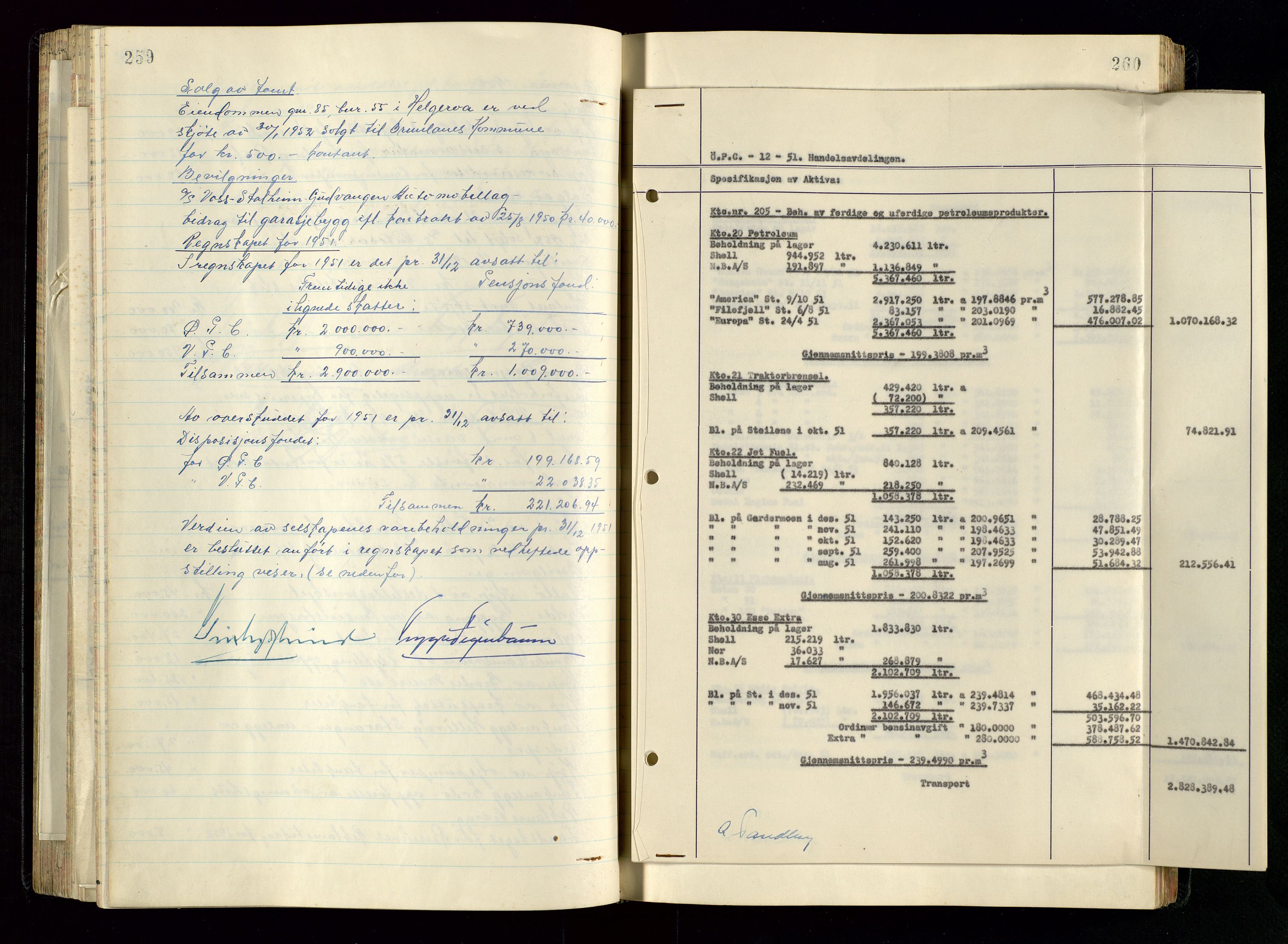 PA 1534 - Østlandske Petroleumscompagni A/S, SAST/A-101954/A/Aa/L0005/0001: Direksjonsprotokoller / Den Administrerende Direksjon alle selskaper (referatprotokoll), 1943-1958, p. 259-260