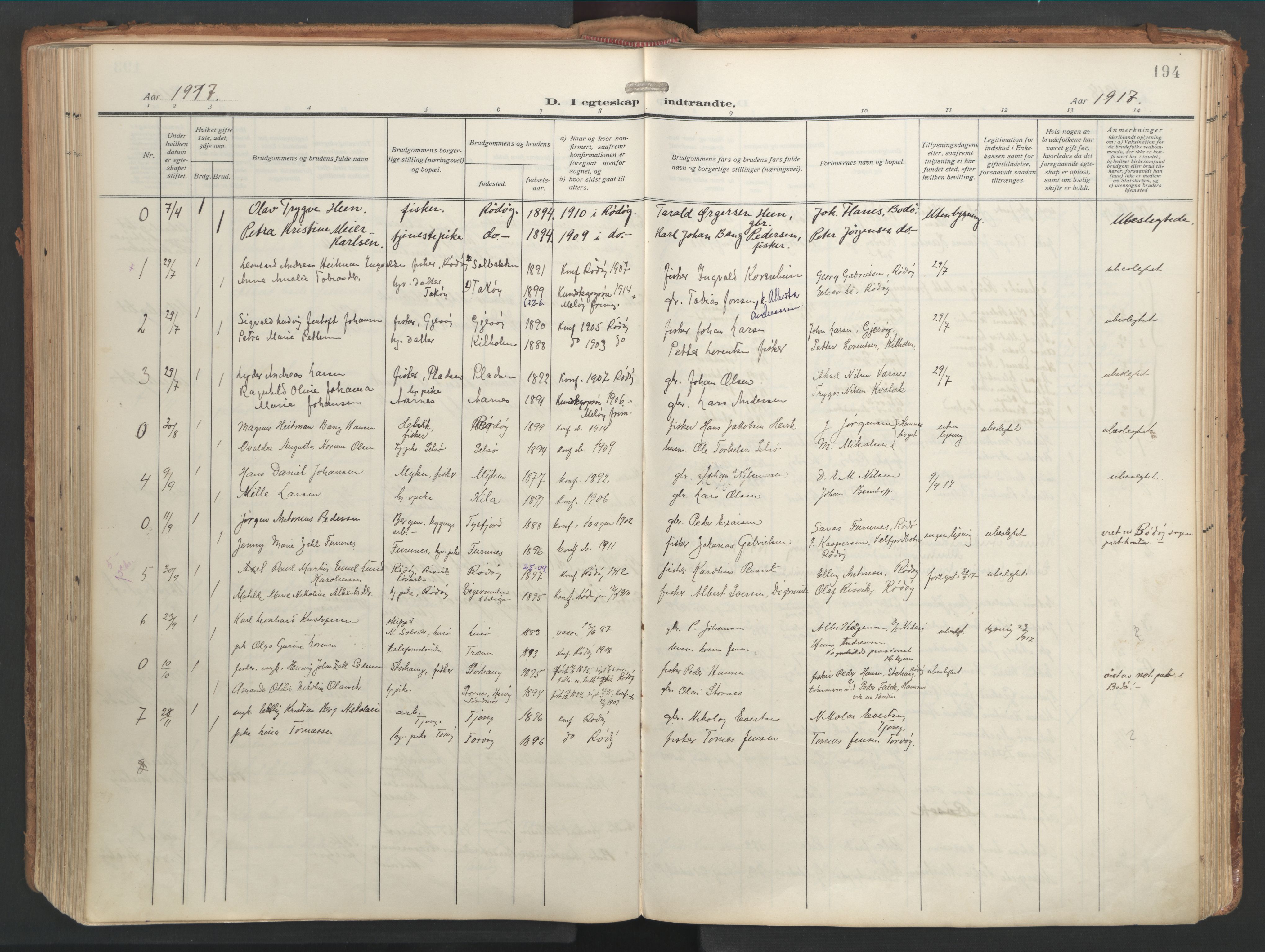 Ministerialprotokoller, klokkerbøker og fødselsregistre - Nordland, SAT/A-1459/841/L0614: Parish register (official) no. 841A17, 1911-1925, p. 194