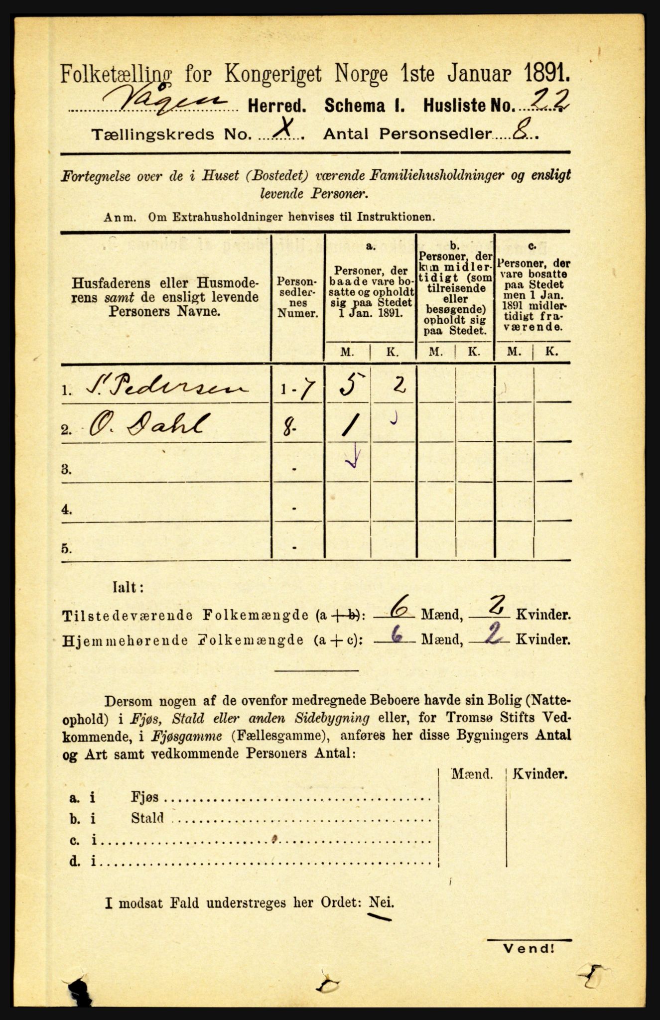 RA, 1891 census for 1865 Vågan, 1891, p. 2546