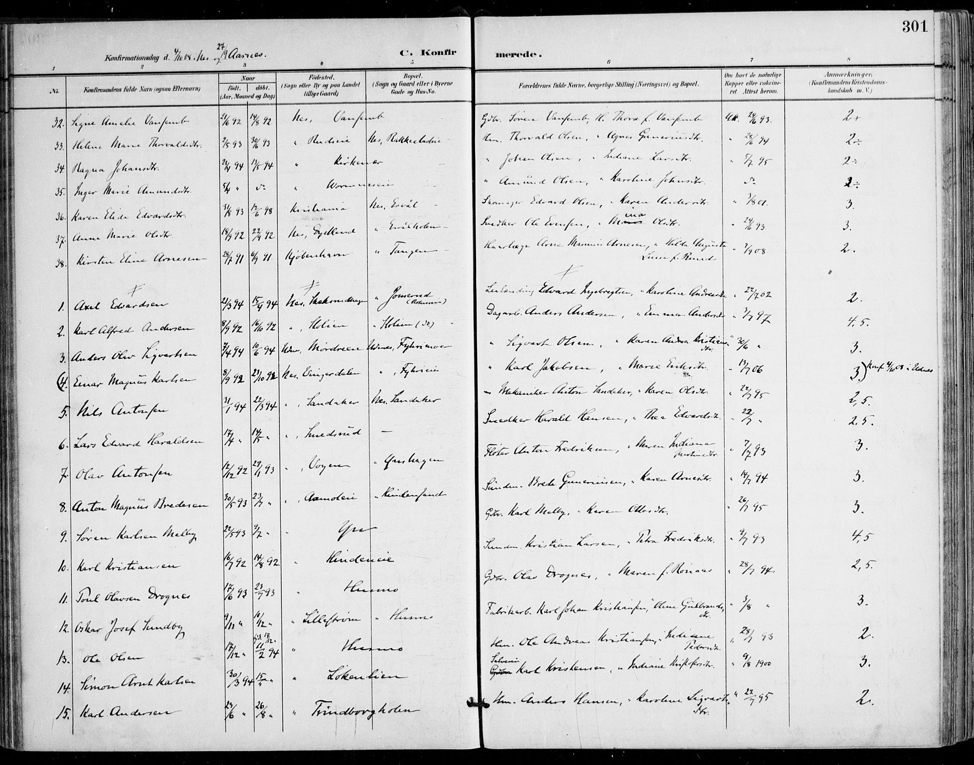 Nes prestekontor Kirkebøker, AV/SAO-A-10410/F/Fa/L0011: Parish register (official) no. I 11, 1899-1918, p. 301