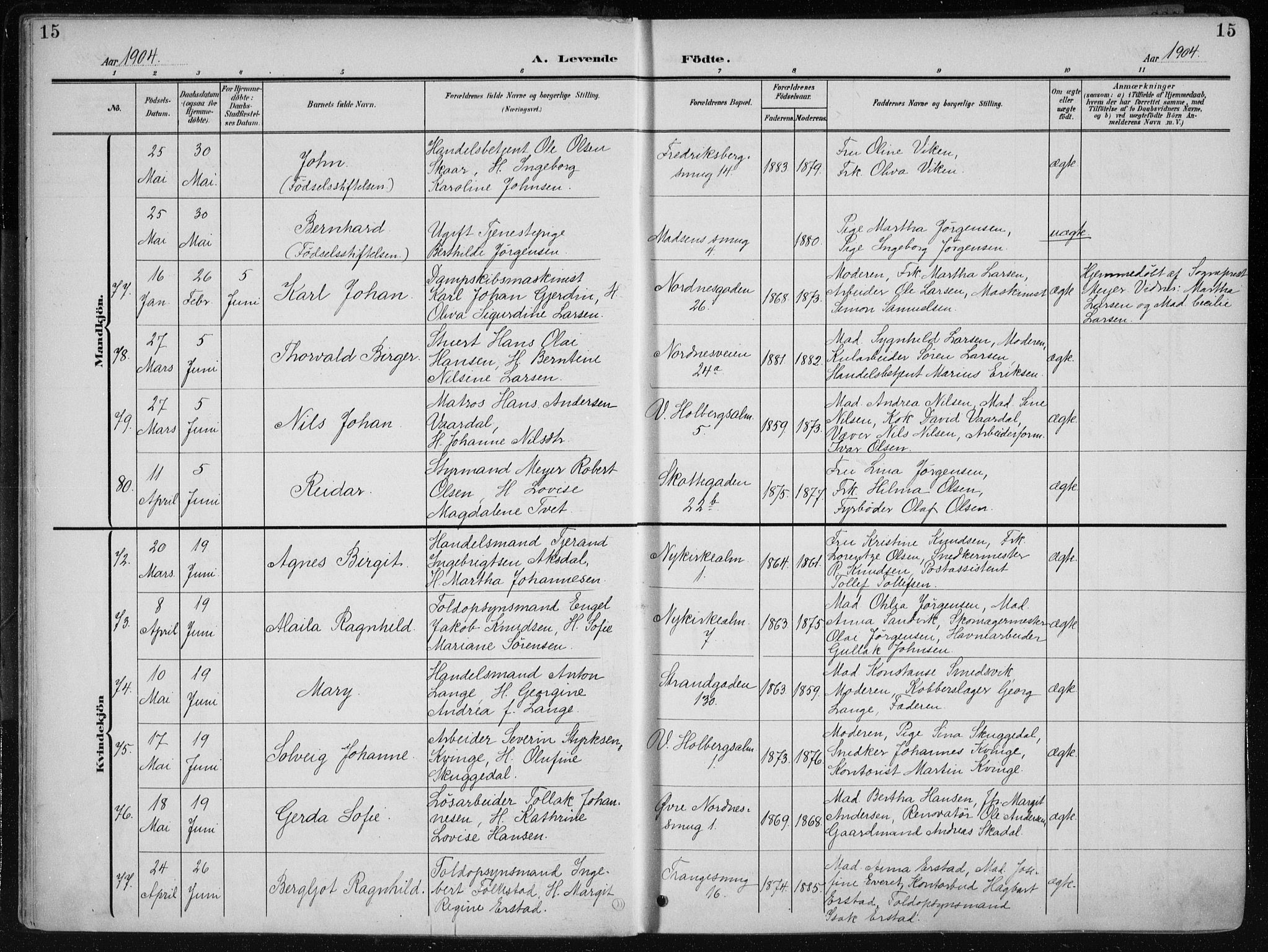 Nykirken Sokneprestembete, SAB/A-77101/H/Haa/L0019: Parish register (official) no. B 7, 1904-1916, p. 15