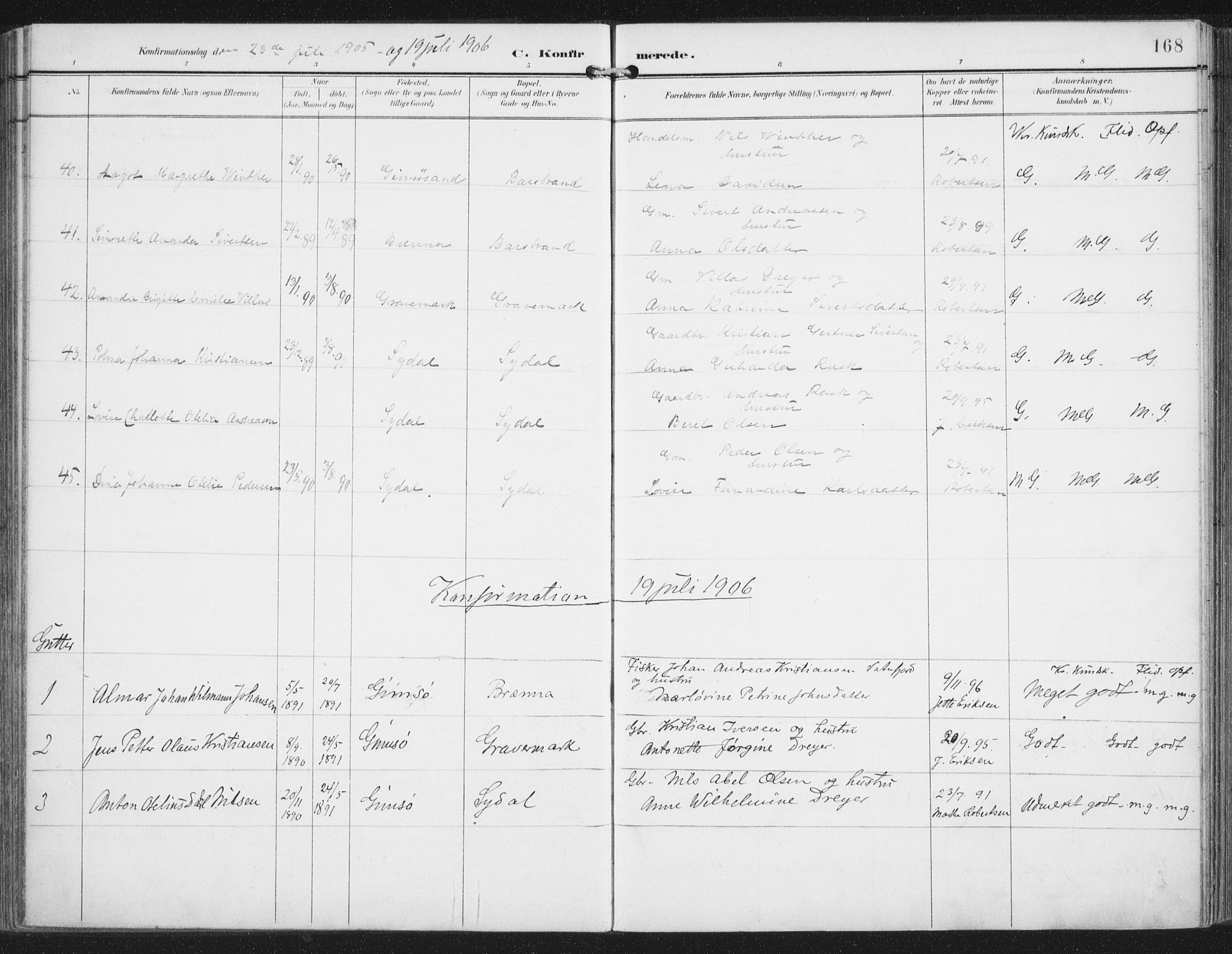 Ministerialprotokoller, klokkerbøker og fødselsregistre - Nordland, AV/SAT-A-1459/876/L1098: Parish register (official) no. 876A04, 1896-1915, p. 168