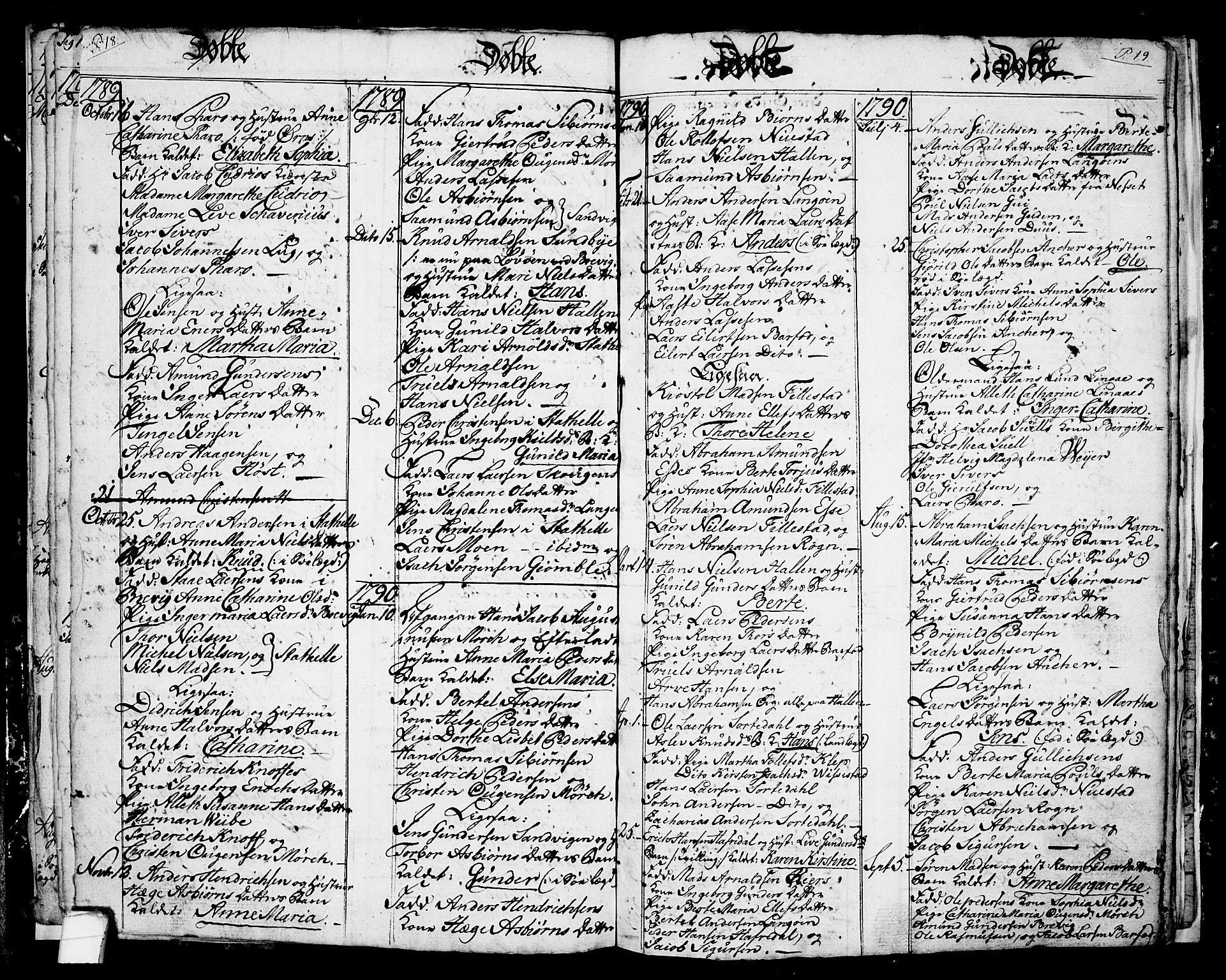 Langesund kirkebøker, SAKO/A-280/G/Ga/L0001: Parish register (copy) no. 1, 1783-1801, p. 18-19