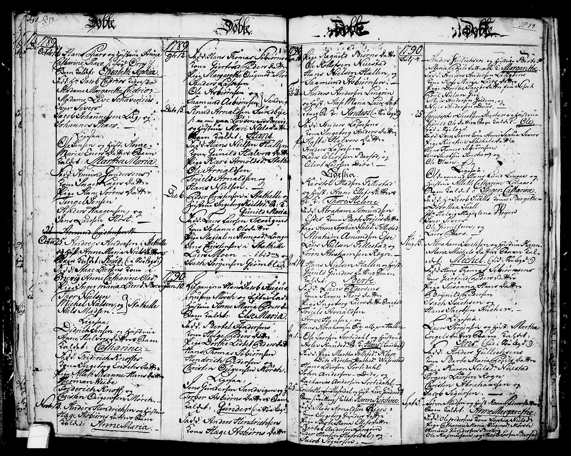 Langesund kirkebøker, AV/SAKO-A-280/G/Ga/L0001: Parish register (copy) no. 1, 1783-1801, p. 18-19