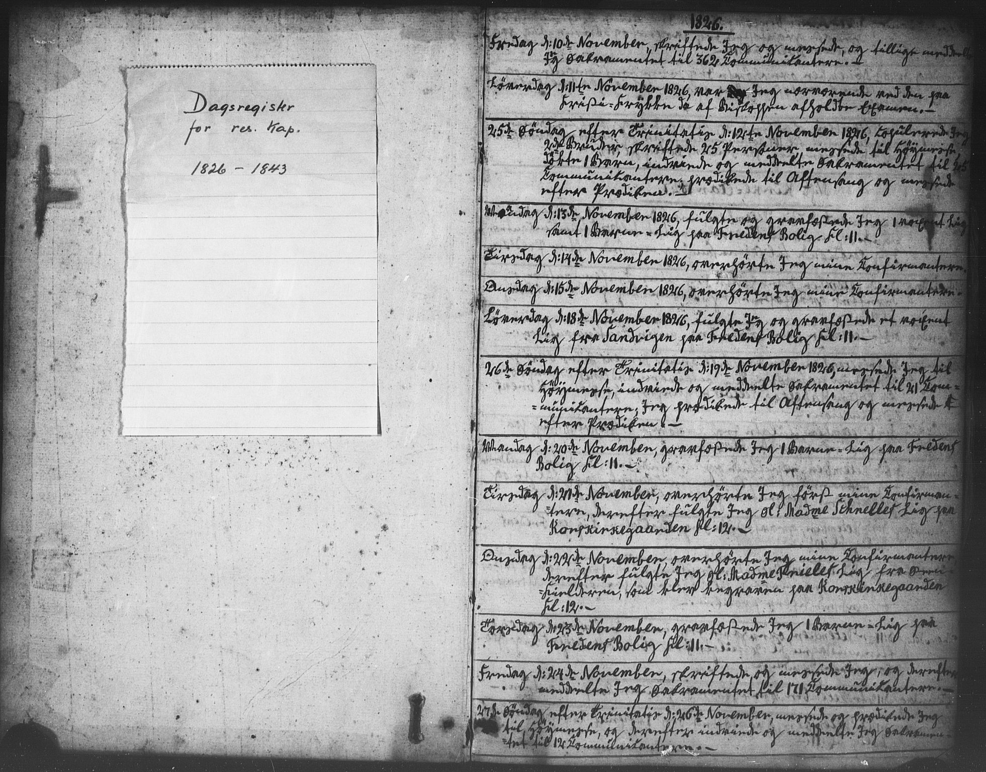 Korskirken sokneprestembete, AV/SAB-A-76101/H/Haa/L0066: Curate's parish register no. A 1, 1826-1843