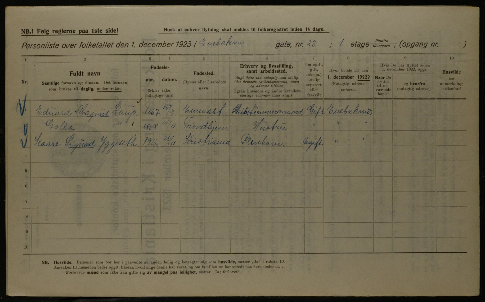 OBA, Municipal Census 1923 for Kristiania, 1923, p. 23616