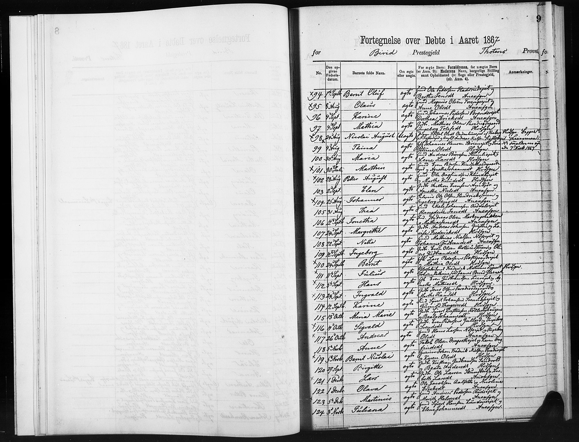 Statistisk sentralbyrå, Sosiodemografiske emner, Befolkning, RA/S-2228/D/Dd: Parish register (official) no. -, 1866-1872, p. 9