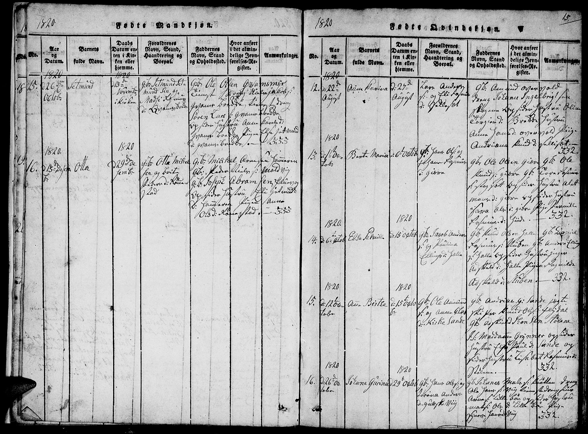 Ministerialprotokoller, klokkerbøker og fødselsregistre - Møre og Romsdal, SAT/A-1454/503/L0046: Parish register (copy) no. 503C01, 1816-1842, p. 15