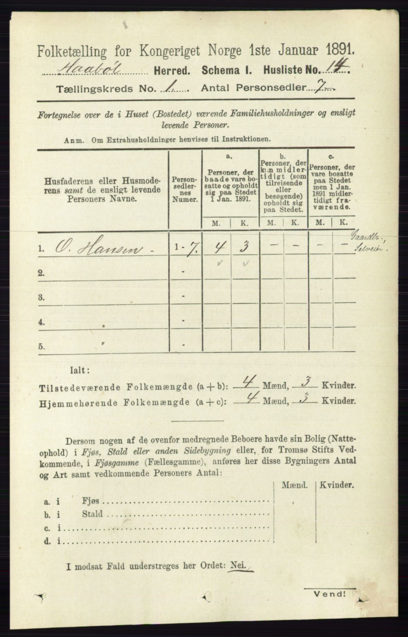 RA, 1891 census for 0138 Hobøl, 1891, p. 31