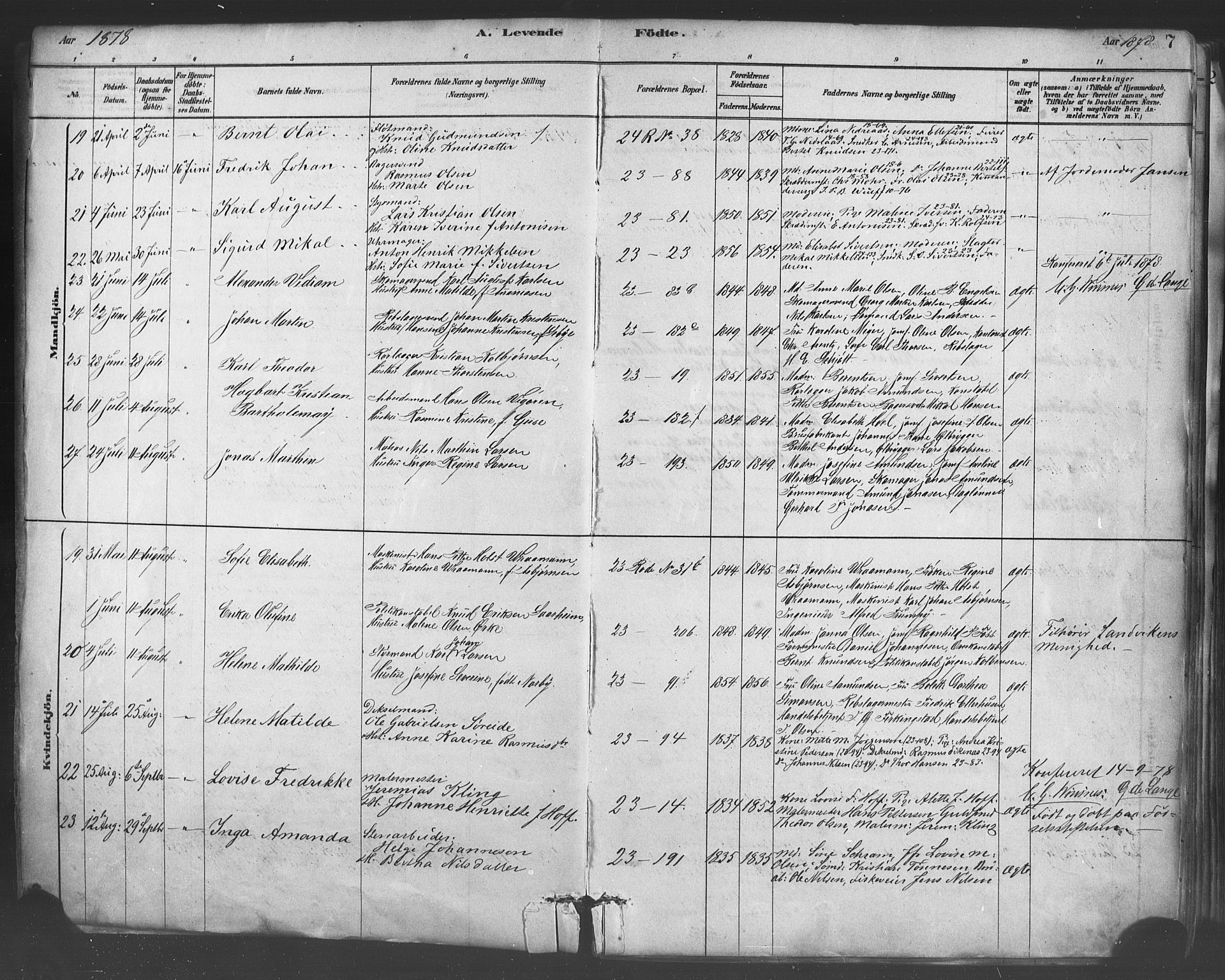 Mariakirken Sokneprestembete, SAB/A-76901/H/Haa/L0007: Parish register (official) no. A 7, 1878-1893, p. 7