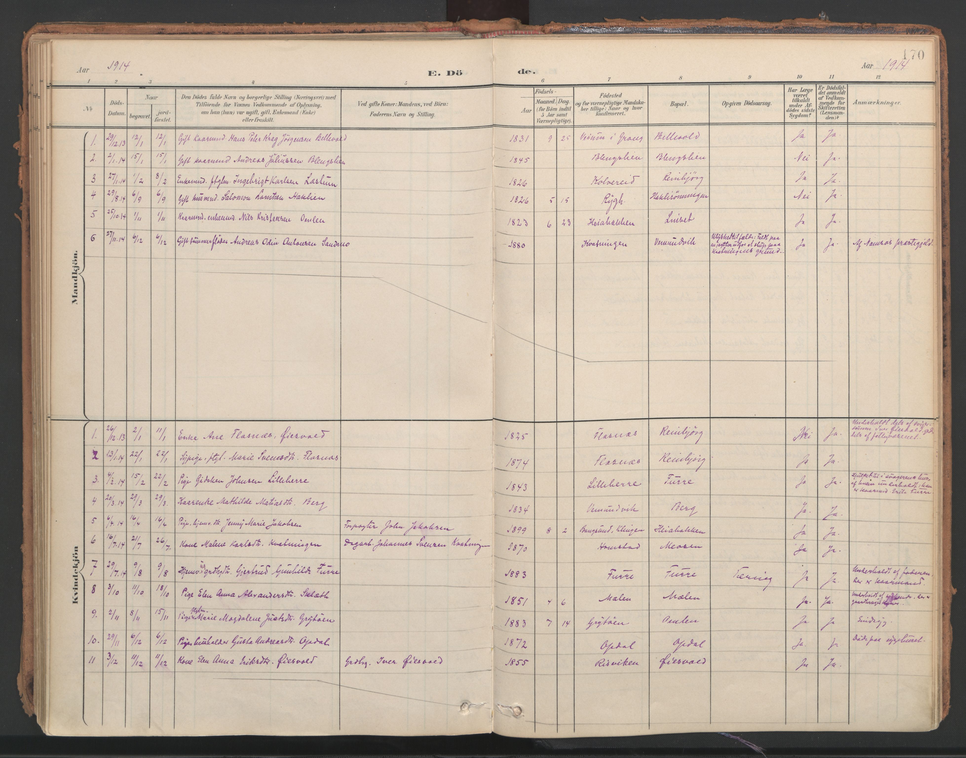 Ministerialprotokoller, klokkerbøker og fødselsregistre - Nord-Trøndelag, SAT/A-1458/766/L0564: Parish register (official) no. 767A02, 1900-1932, p. 170