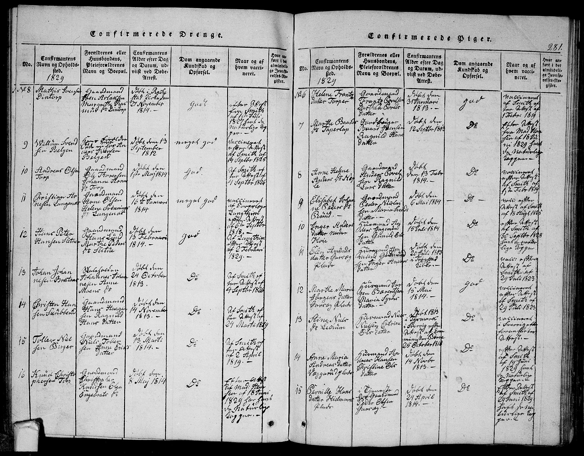 Eidsberg prestekontor Kirkebøker, AV/SAO-A-10905/G/Ga/L0001: Parish register (copy) no. I 1, 1814-1831, p. 281