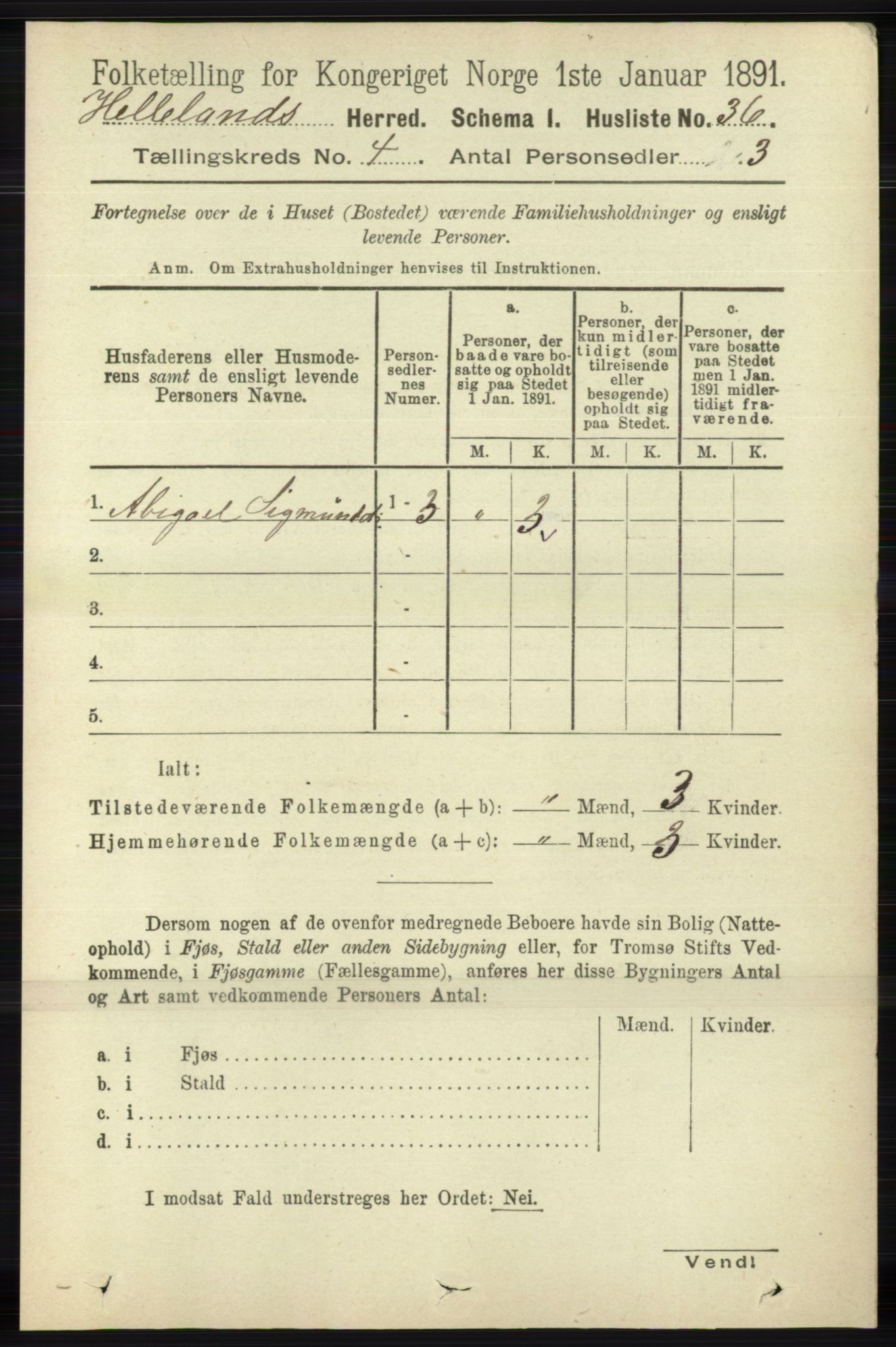 RA, 1891 census for 1115 Helleland, 1891, p. 1147