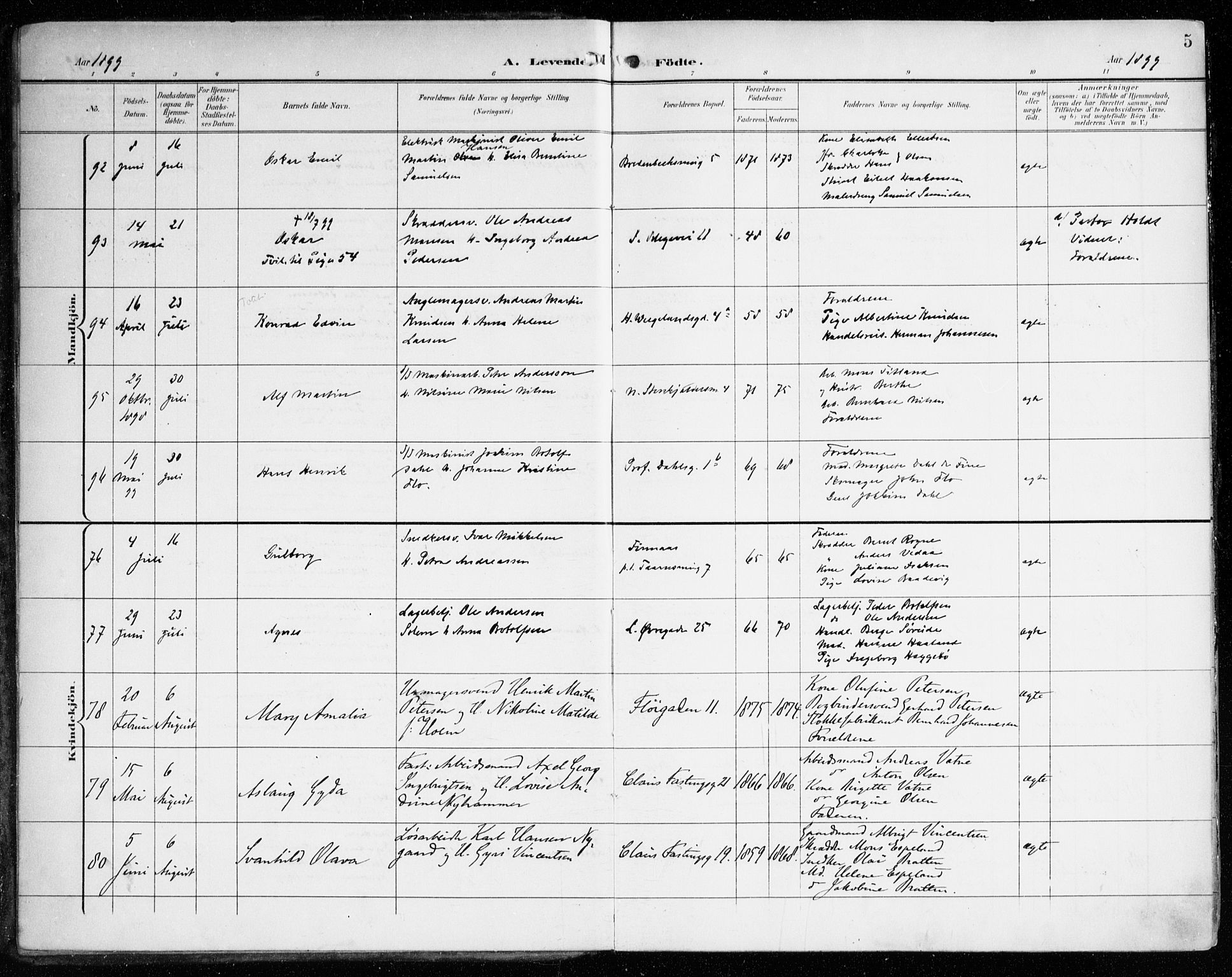 Korskirken sokneprestembete, AV/SAB-A-76101/H/Haa/L0023: Parish register (official) no. B 9, 1899-1908, p. 5