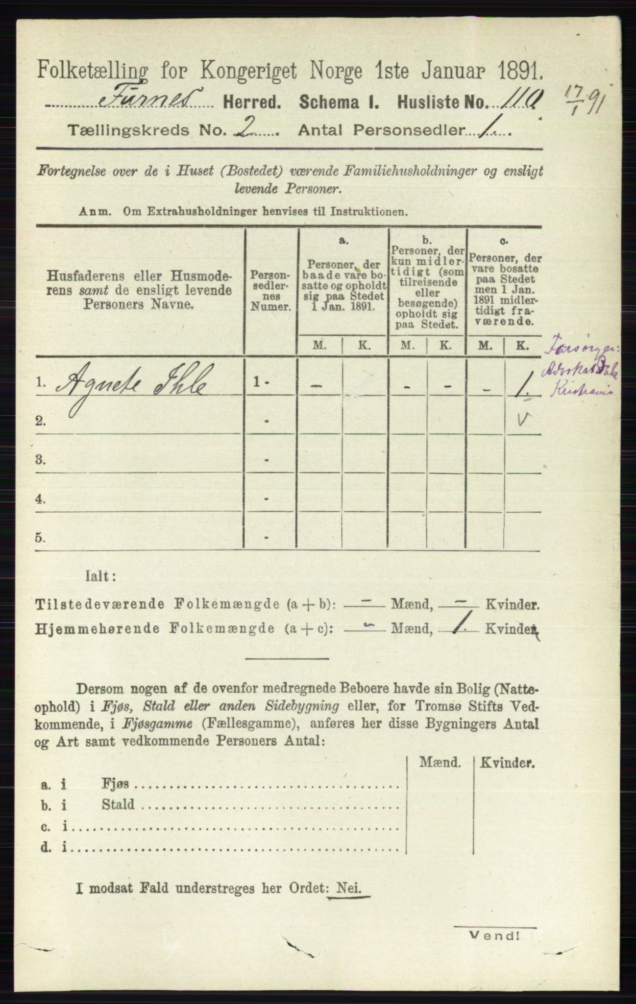 RA, Census 1891 for 0413 Furnes herred, 1891, p. 840