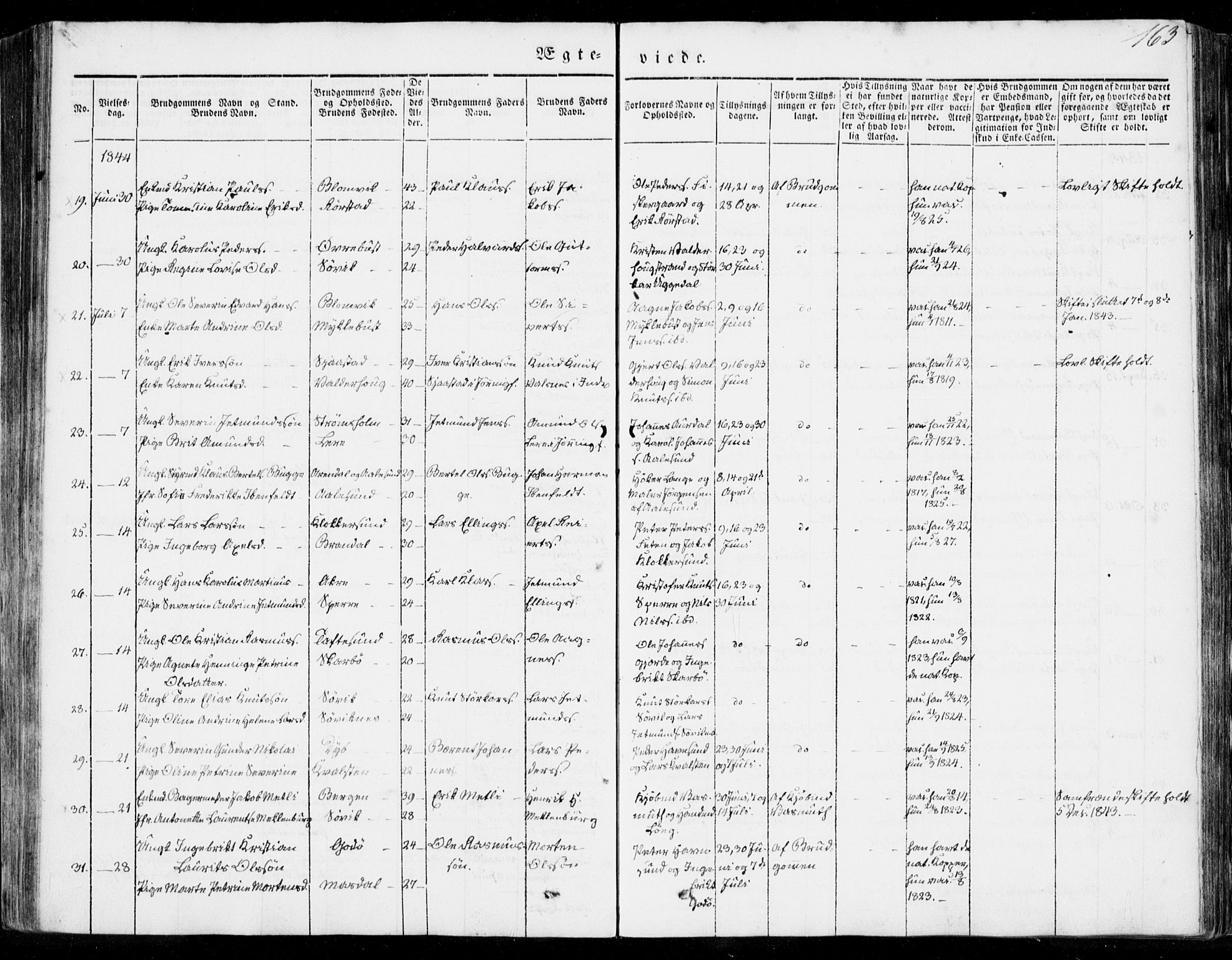 Ministerialprotokoller, klokkerbøker og fødselsregistre - Møre og Romsdal, SAT/A-1454/528/L0396: Parish register (official) no. 528A07, 1839-1847, p. 163