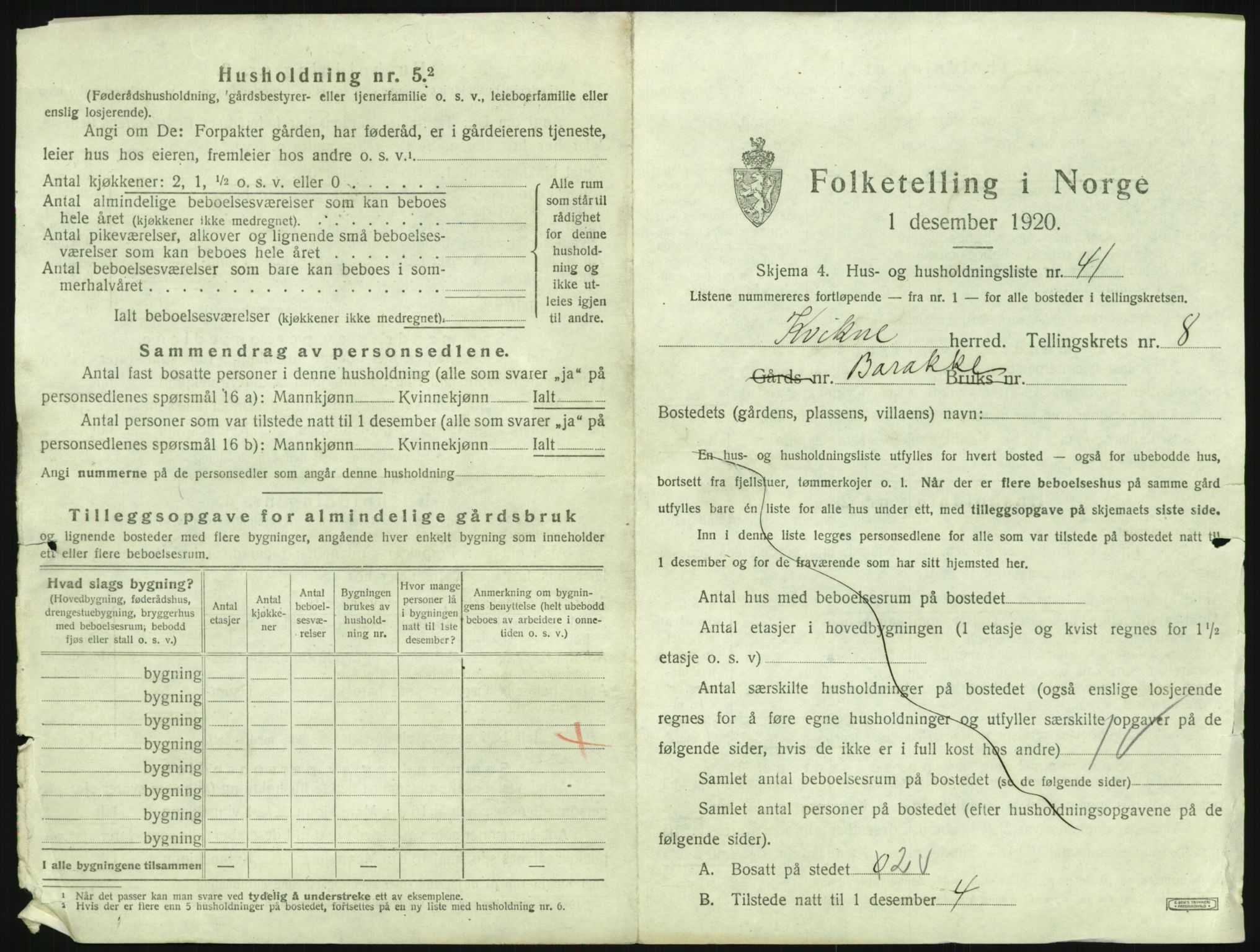 SAH, 1920 census for Kvikne, 1920, p. 582