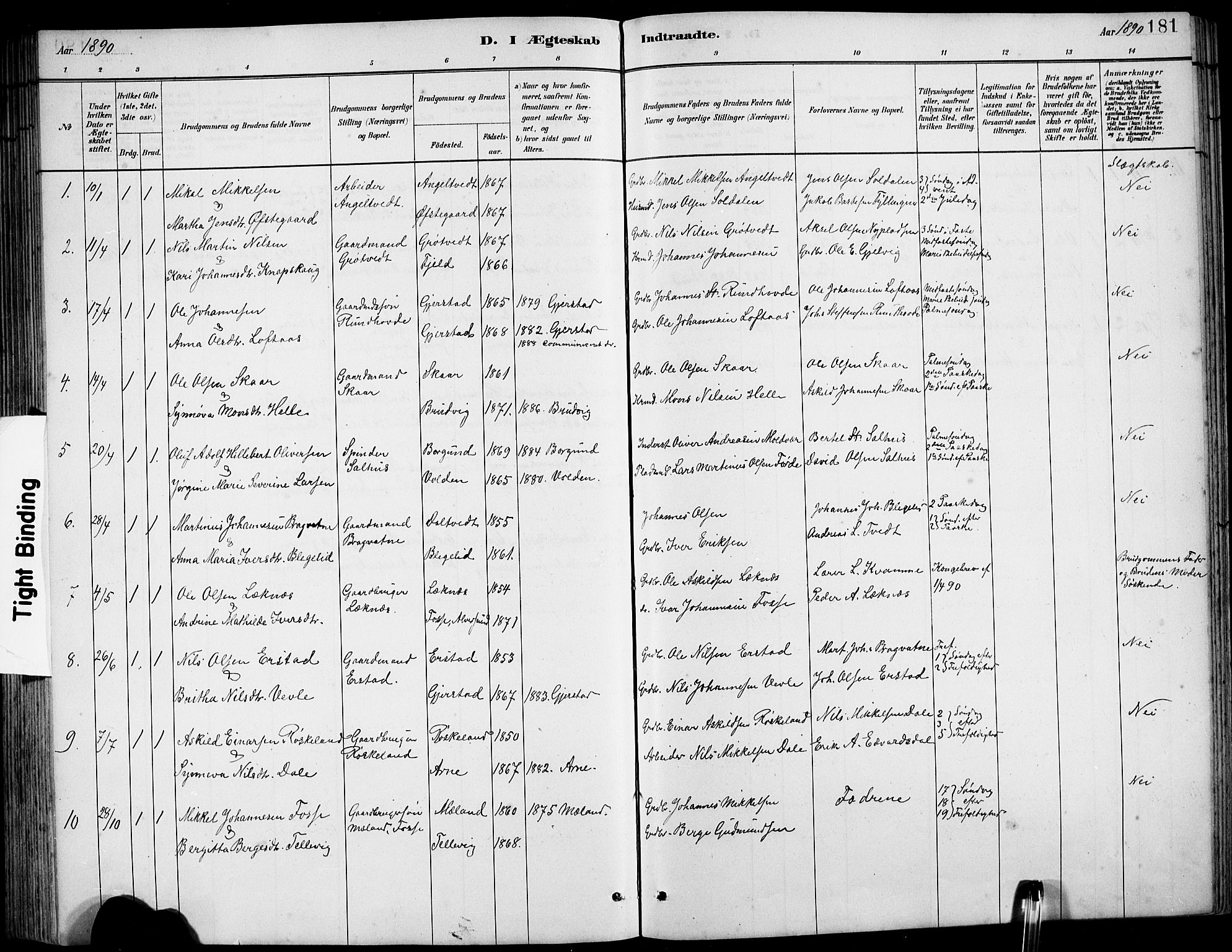 Hamre sokneprestembete, SAB/A-75501/H/Ha/Hab: Parish register (copy) no. B 3, 1881-1898, p. 181