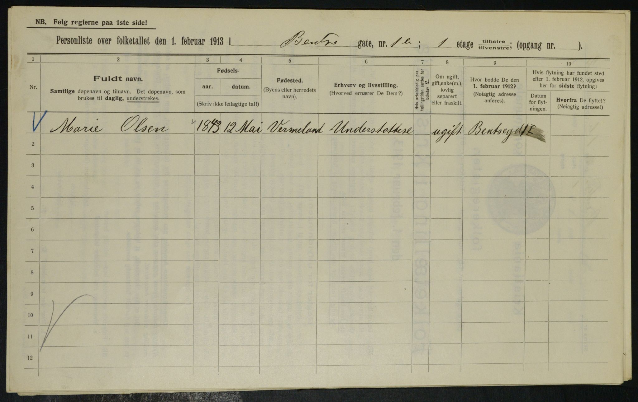OBA, Municipal Census 1913 for Kristiania, 1913, p. 3371
