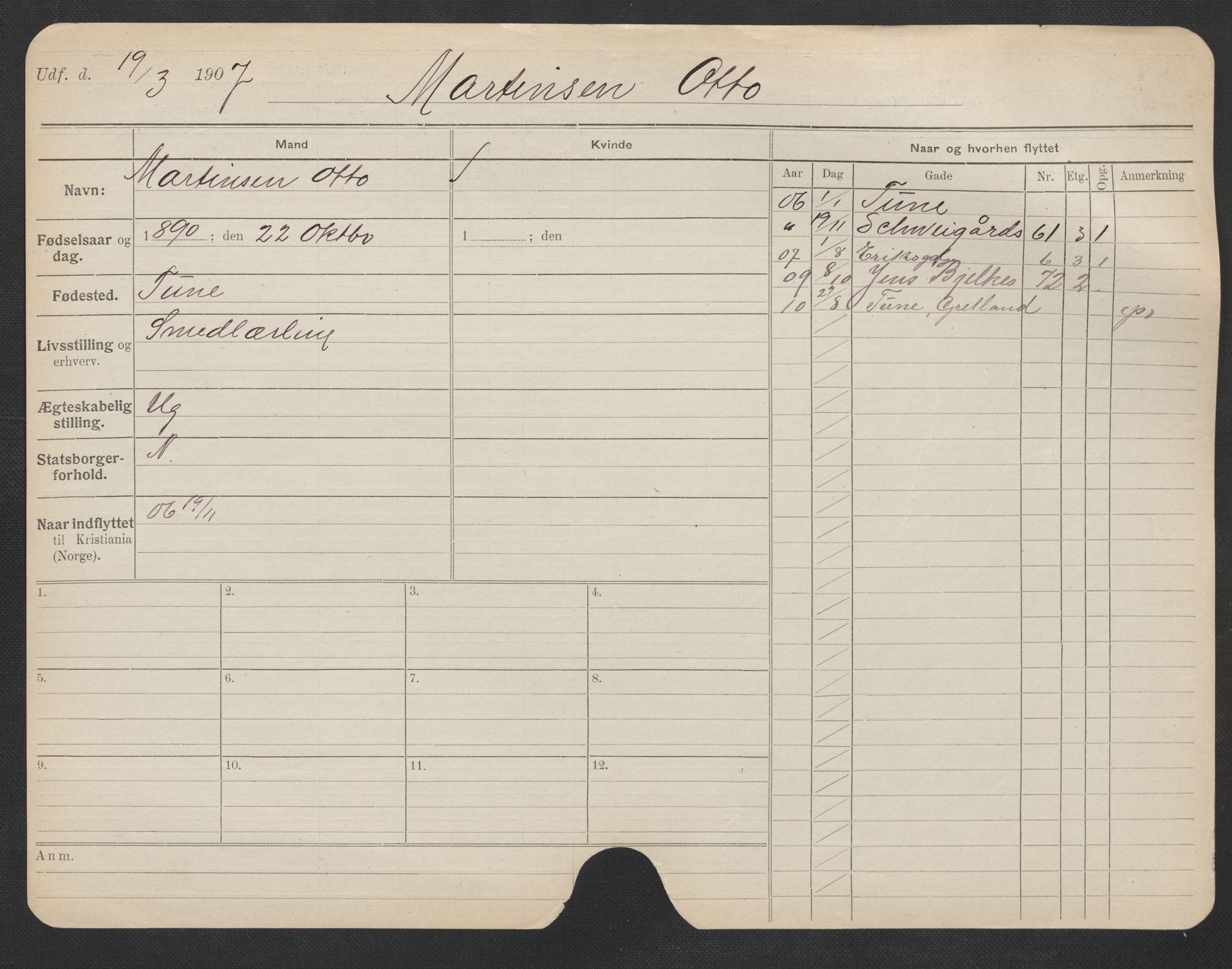 Oslo folkeregister, Registerkort, AV/SAO-A-11715/F/Fa/Fac/L0007: Menn, 1906-1914, p. 603a