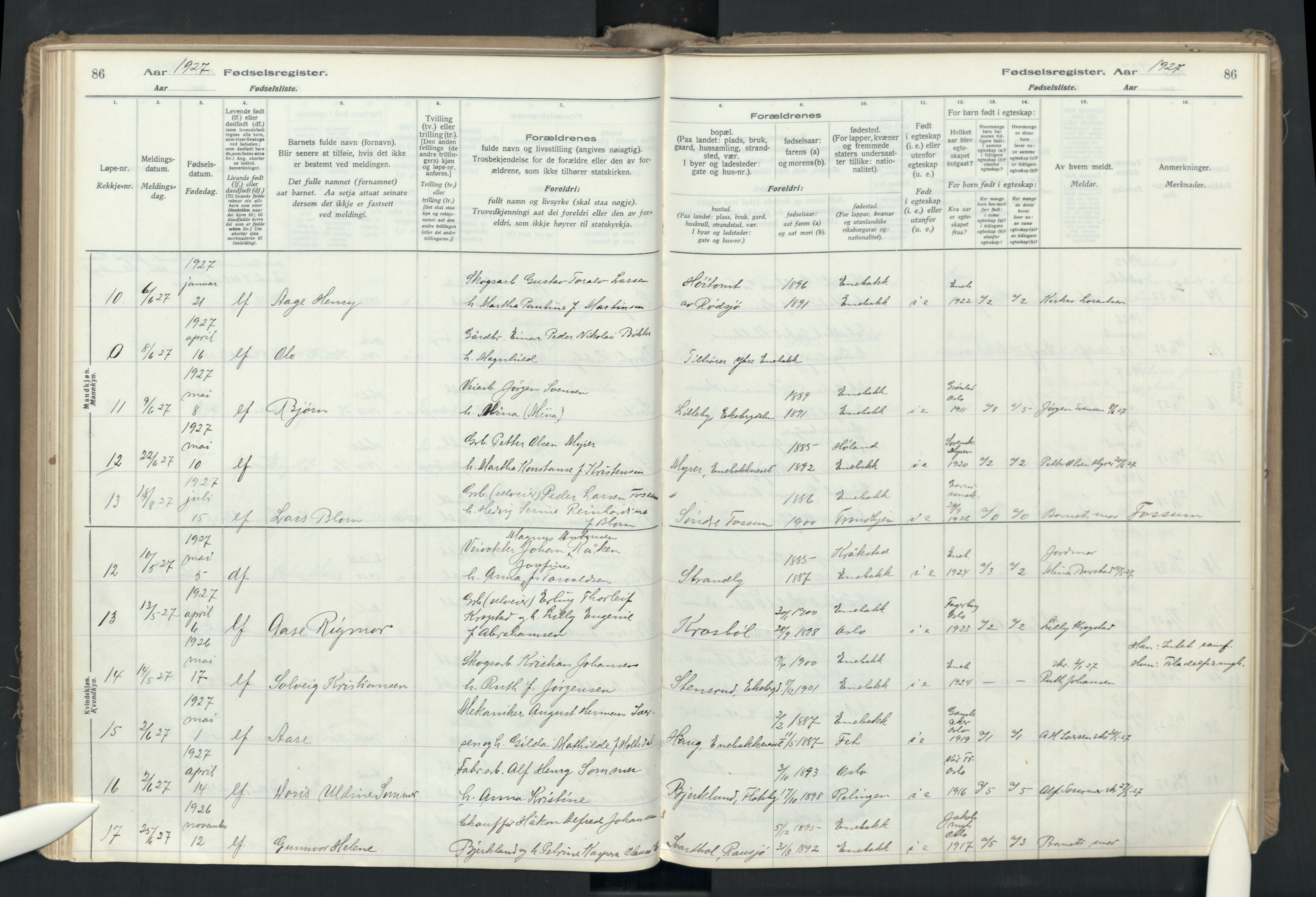 Enebakk prestekontor Kirkebøker, SAO/A-10171c/J/Ja: Birth register no. I 1, 1916-1948, p. 86