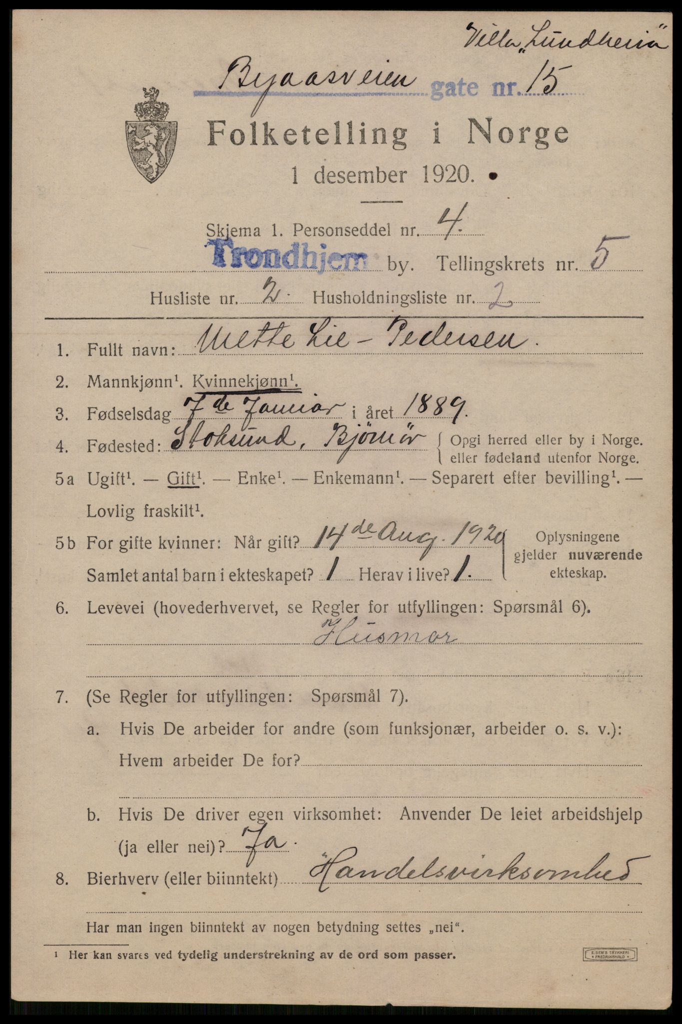 SAT, 1920 census for Trondheim, 1920, p. 38434