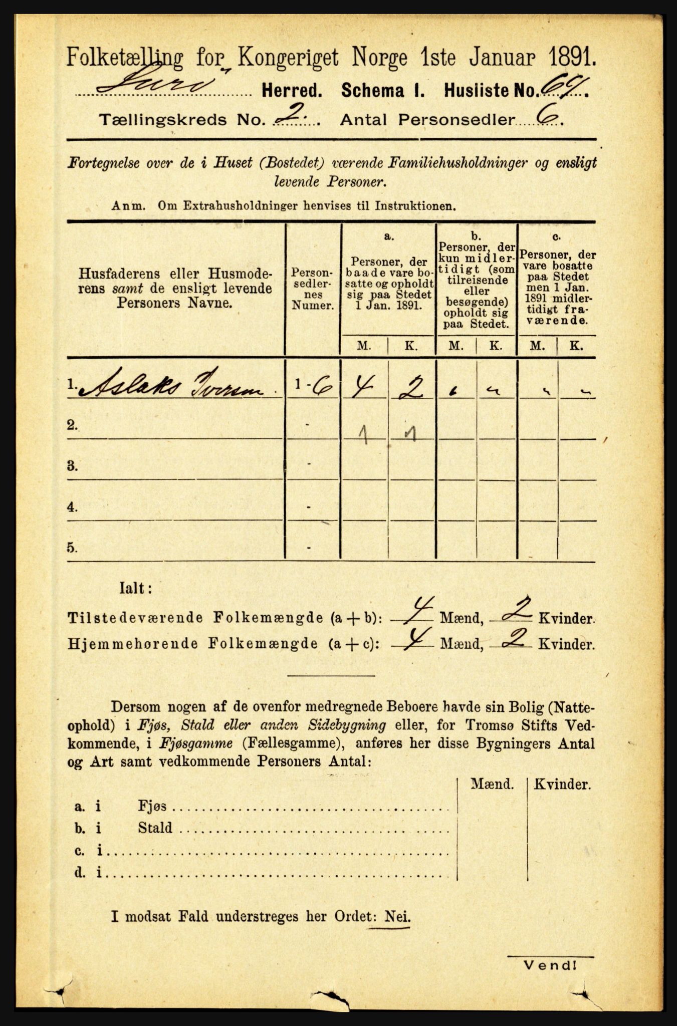 RA, 1891 census for 1834 Lurøy, 1891, p. 725