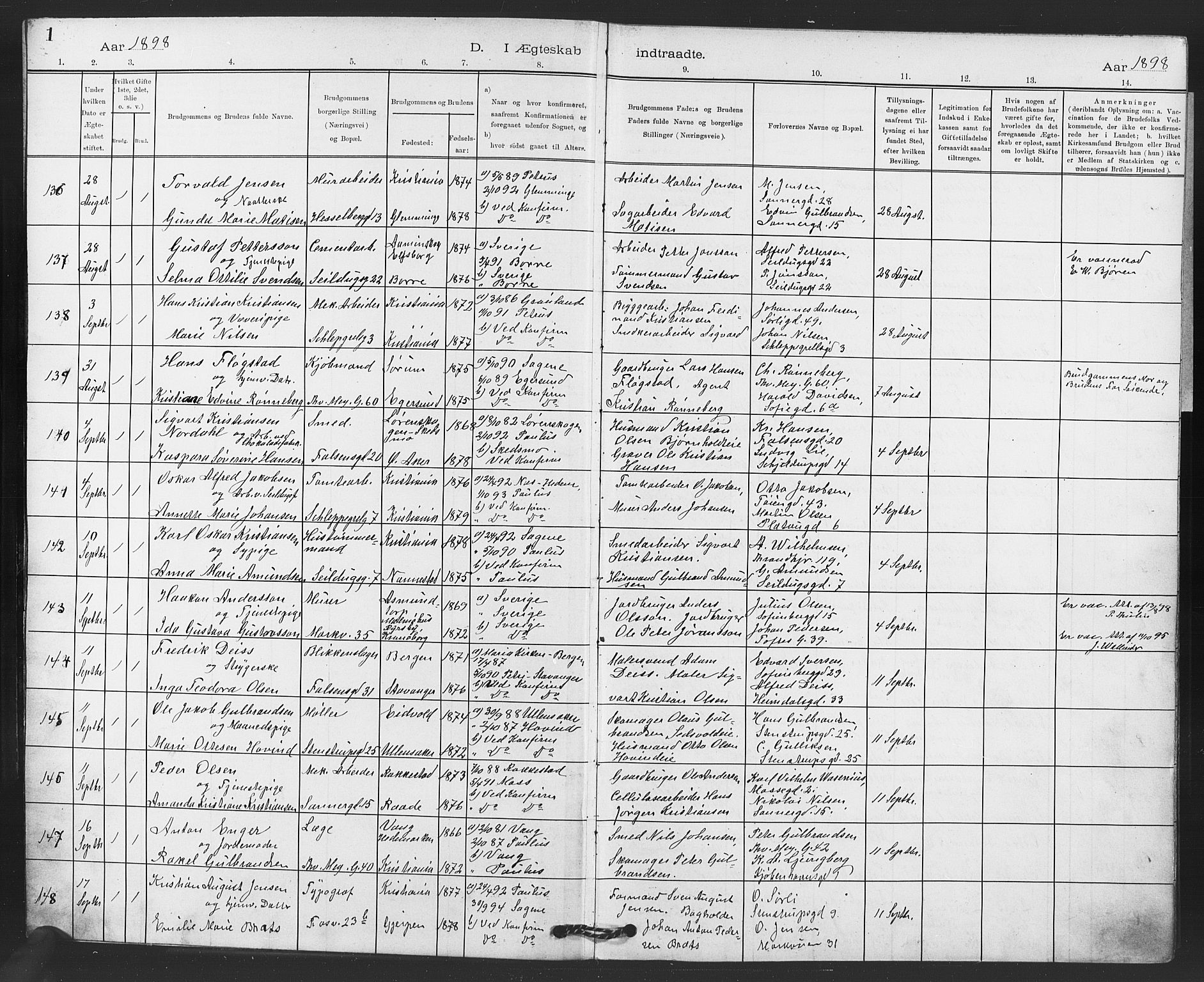 Paulus prestekontor Kirkebøker, SAO/A-10871/F/Fa/L0010: Parish register (official) no. 10, 1898-1906, p. 1