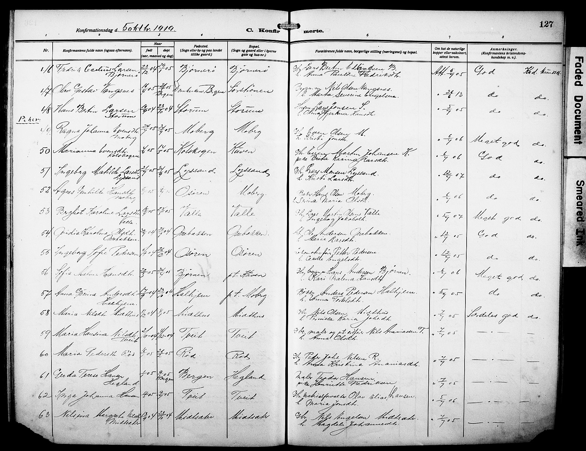 Os sokneprestembete, AV/SAB-A-99929: Parish register (copy) no. A 4, 1914-1923, p. 127