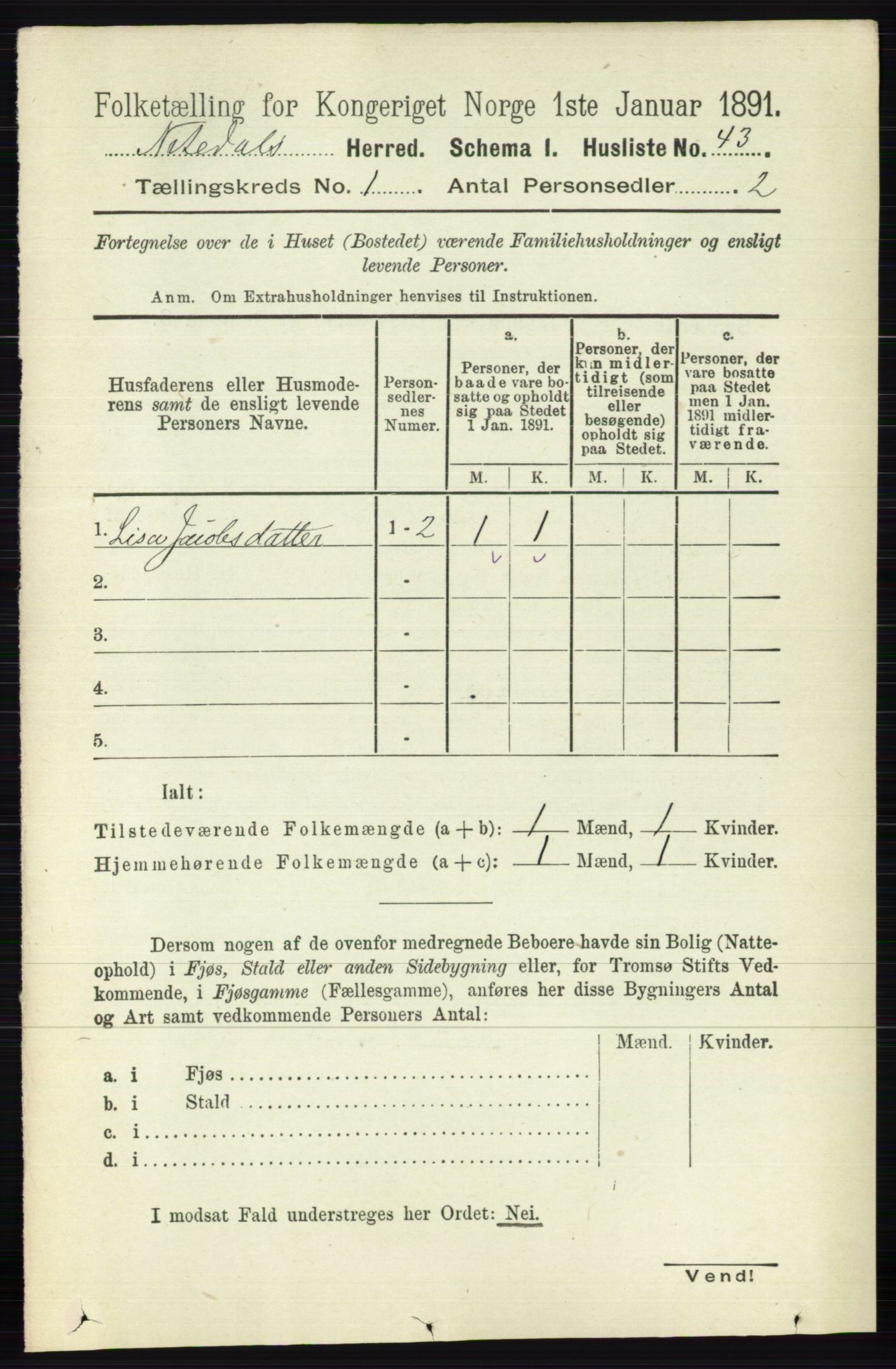 RA, 1891 census for 0233 Nittedal, 1891, p. 63