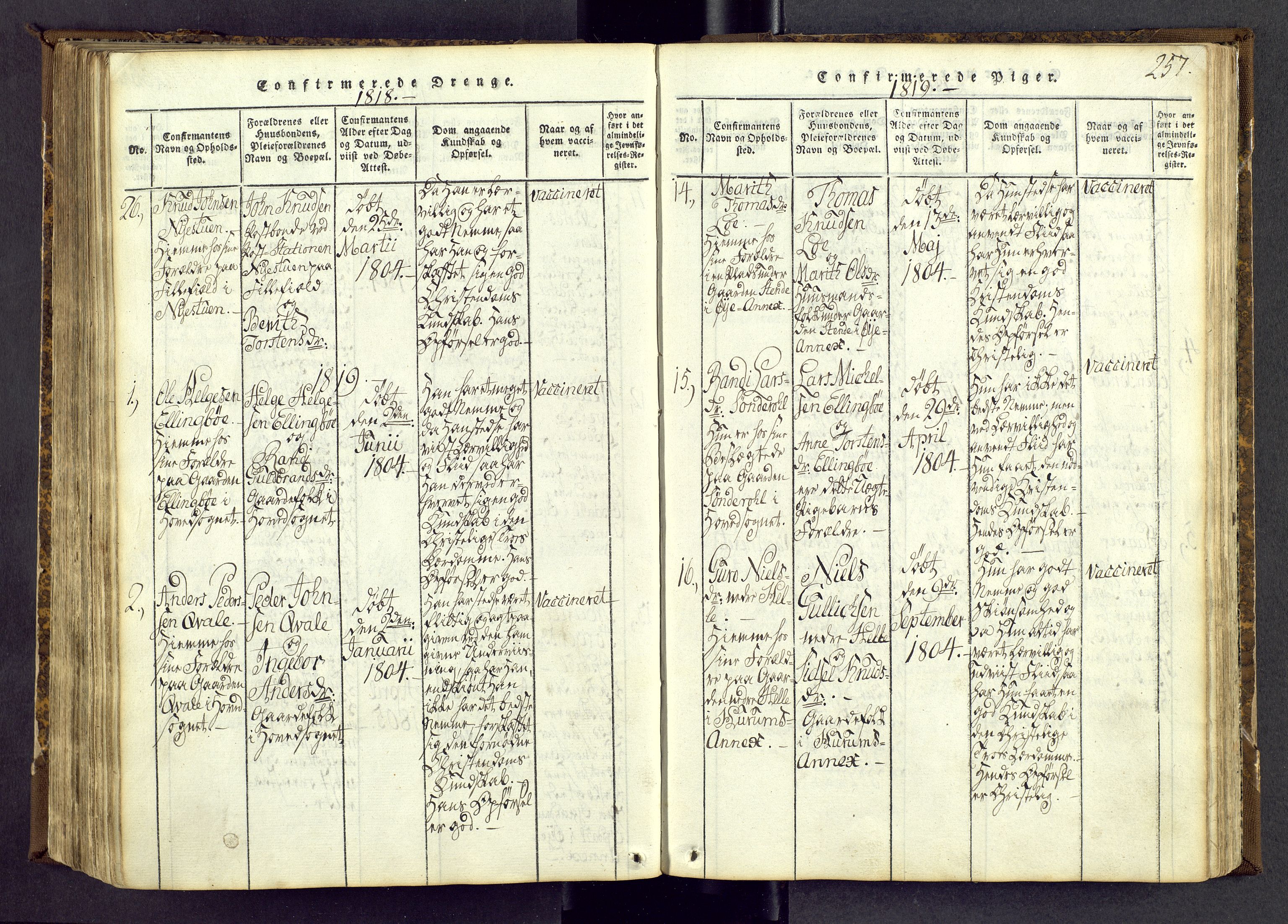 Vang prestekontor, Valdres, AV/SAH-PREST-140/H/Ha/L0004: Parish register (official) no. 4, 1814-1831, p. 257